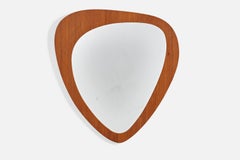 Swedish Designer, Freeform Wall Mirror, Teak, Sweden, 1950s