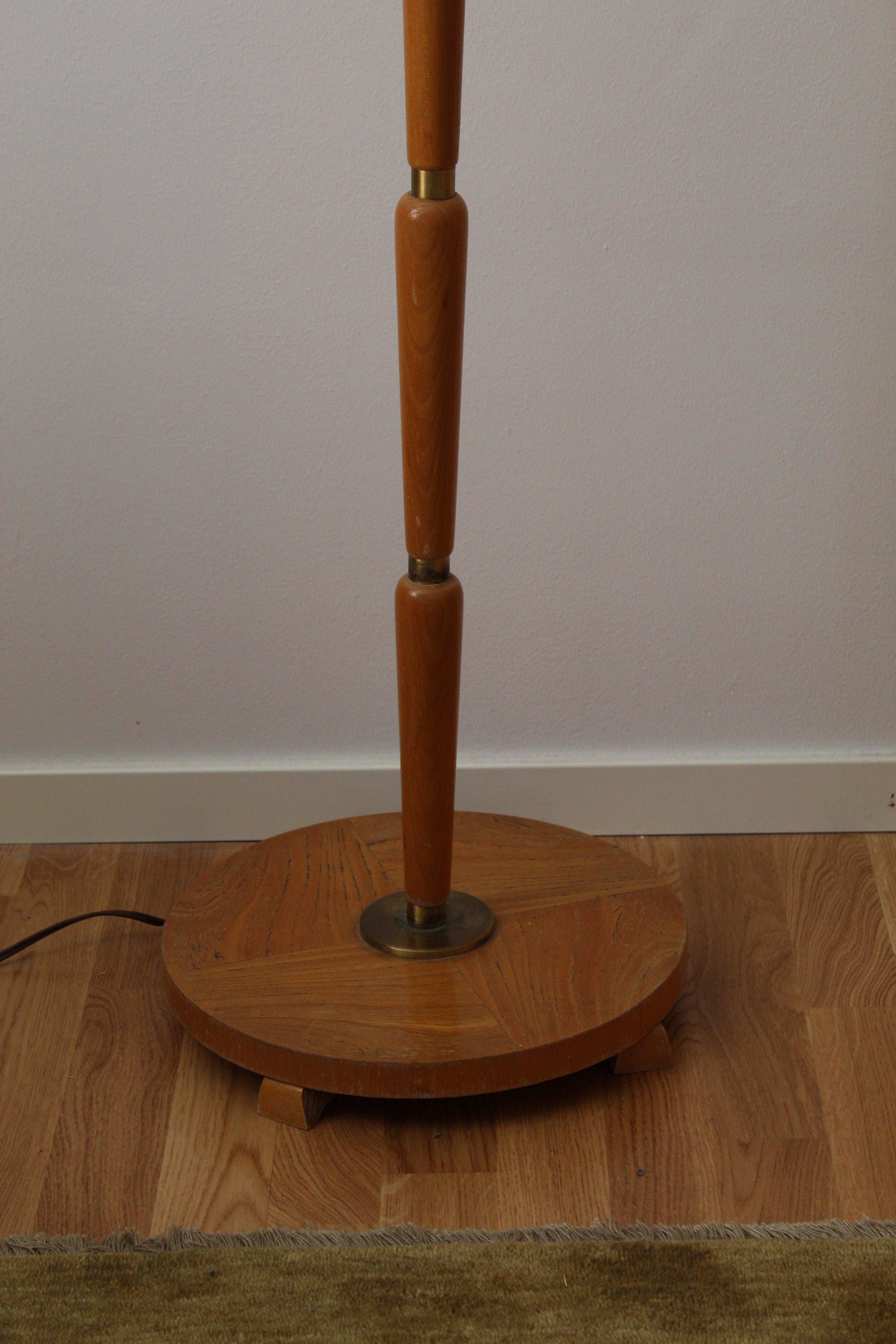 Mid-20th Century Swedish Designer, Functionalist Floor Lamp, Brass, Wood, Fabric, 1940s