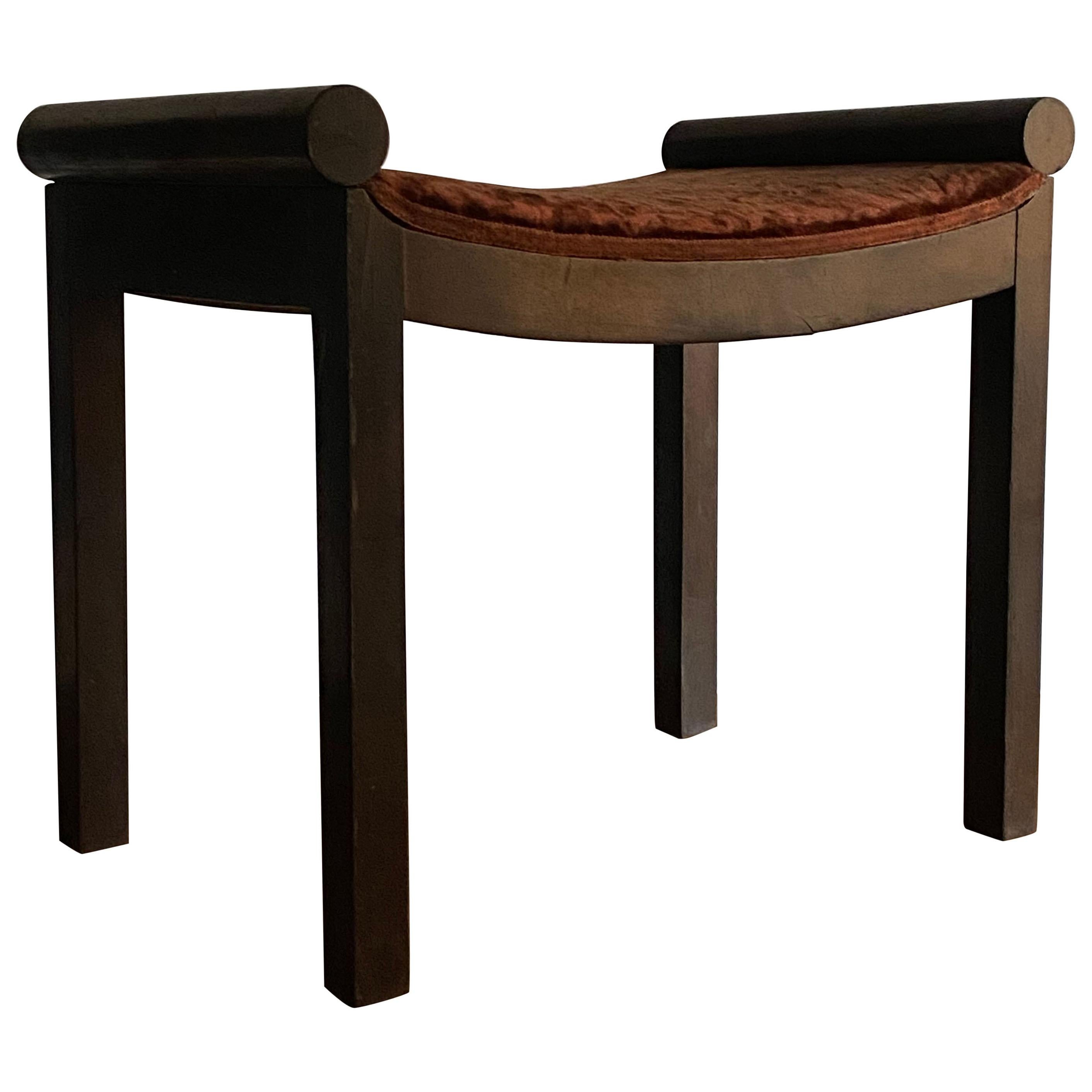 Swedish Designer, Functionalist Stool, Dark-Stained Wood, Velvet, circa 1930s