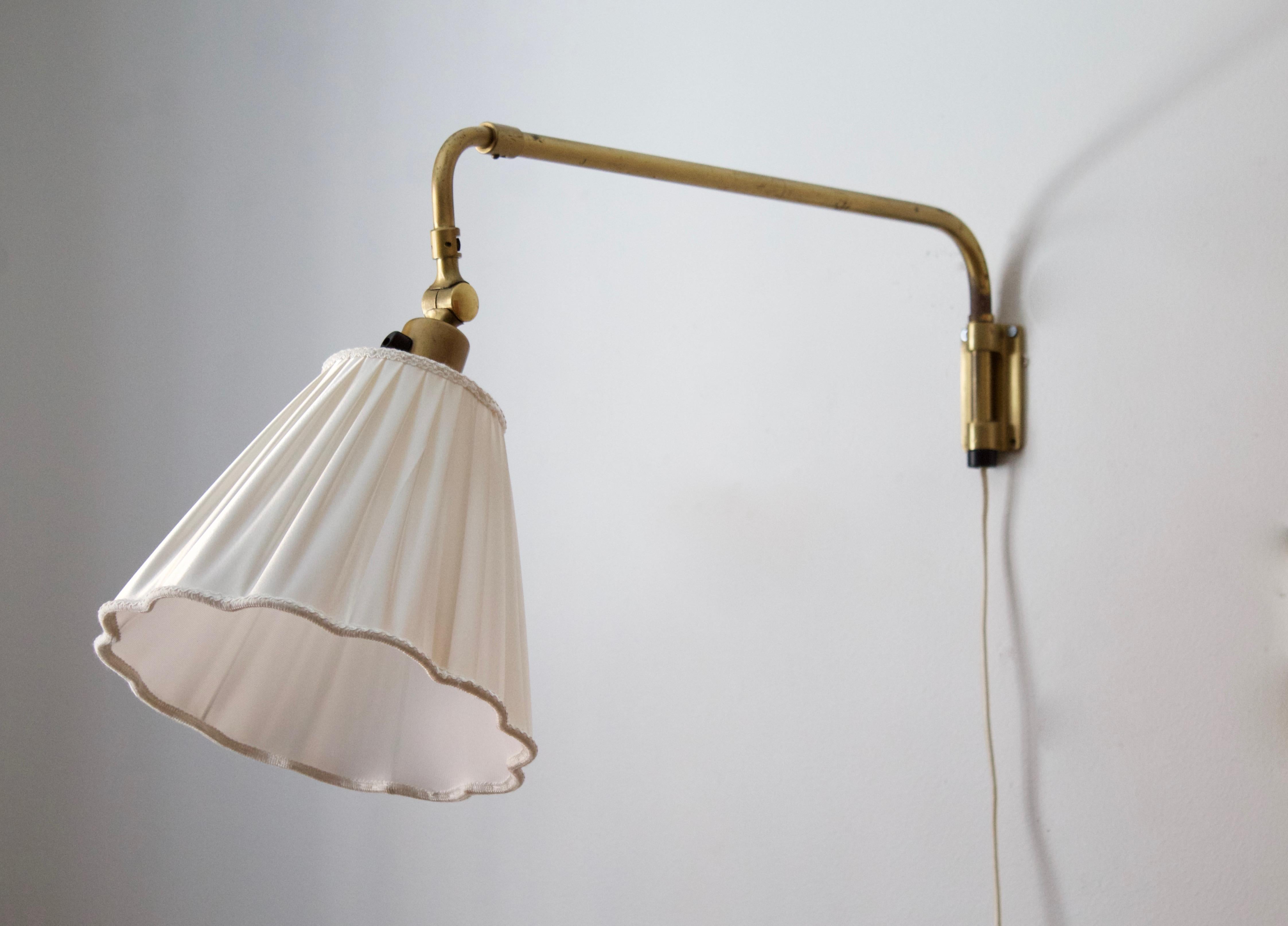 Swedish Designer, Functionalist Wall Light, Brass, Fabric, Sweden ...