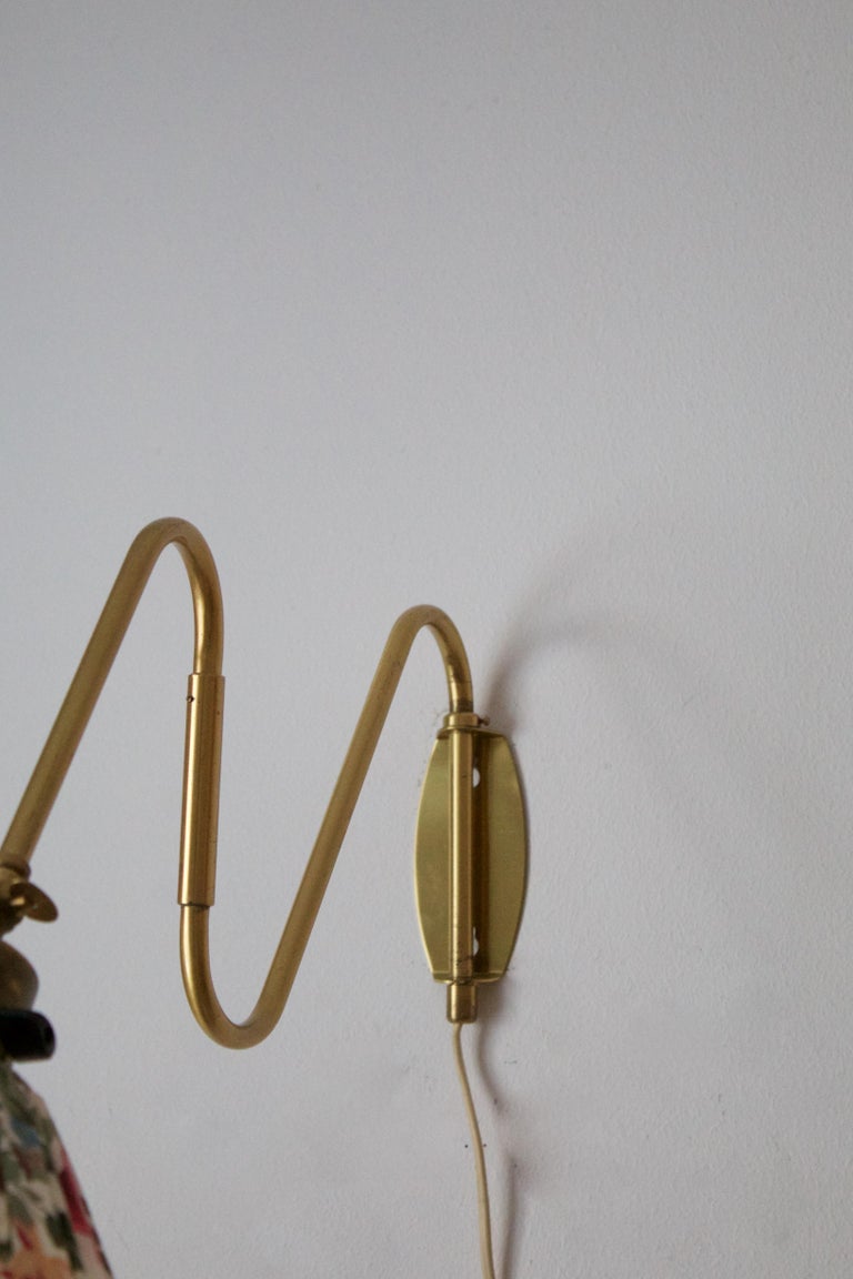 Swedish Designer, Functionalist Wall Light, Brass, Fabric, Sweden ...