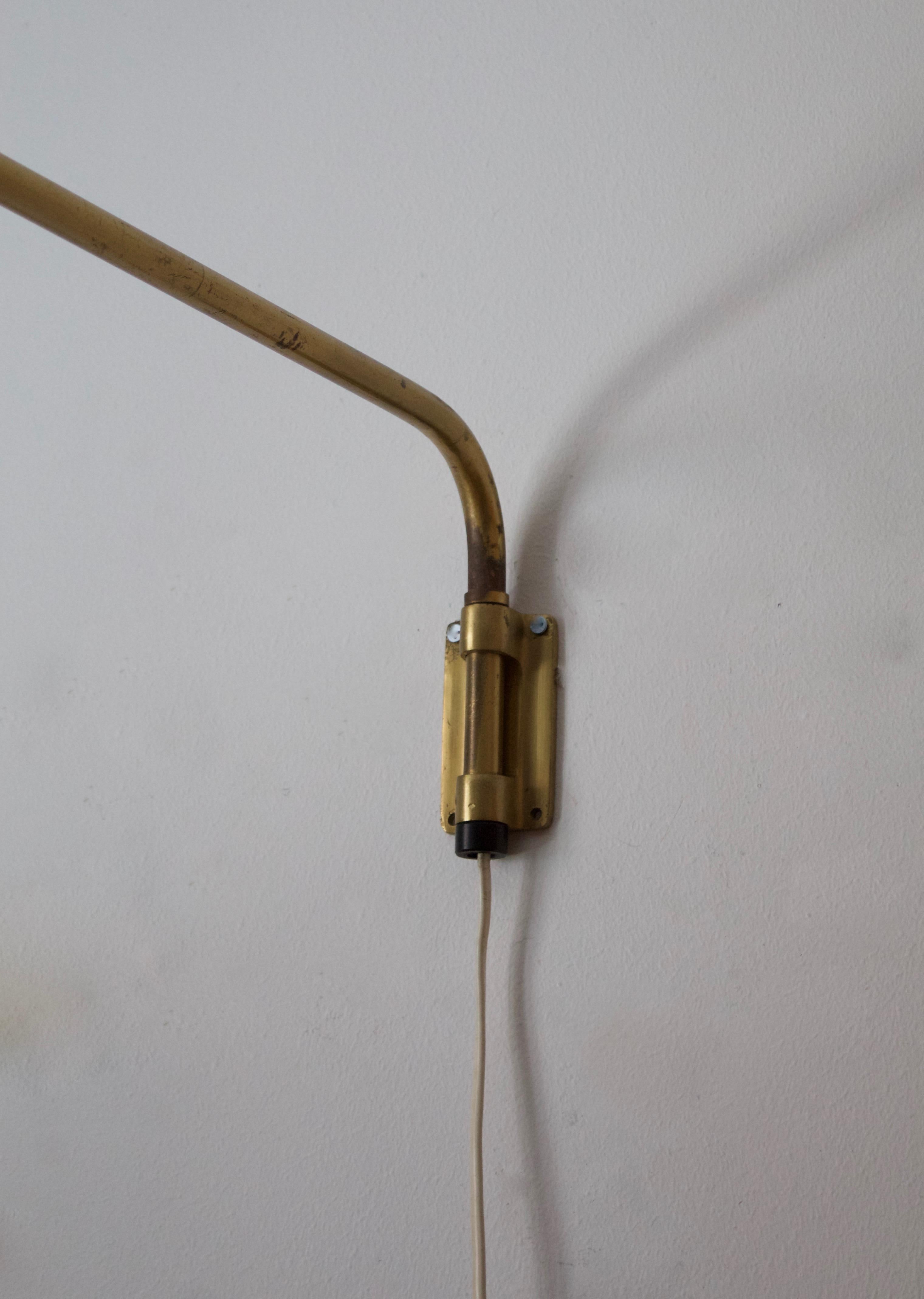 Swedish Designer, Functionalist Wall Light, Brass, Fabric, Sweden ...