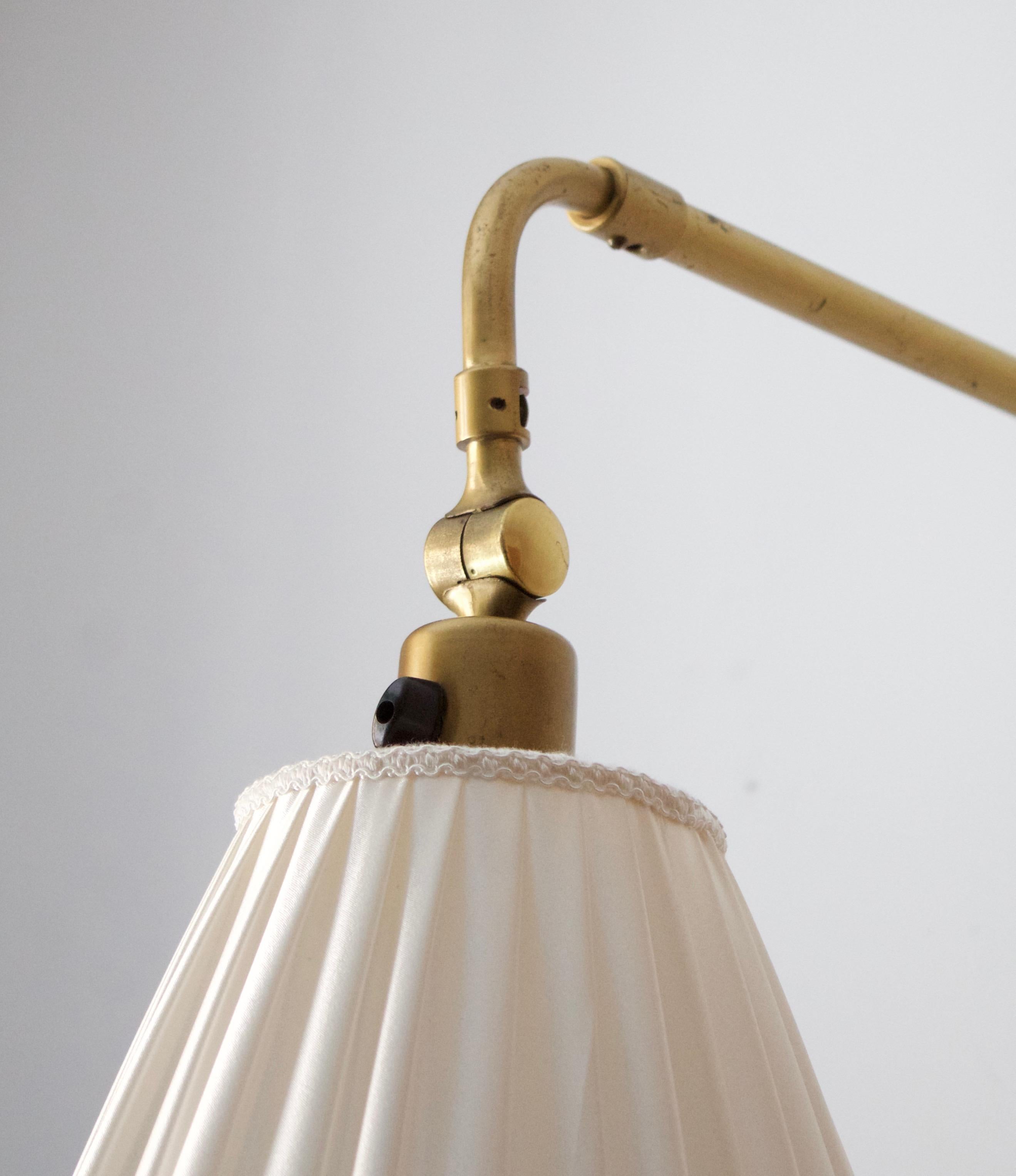 Swedish Designer, Functionalist Wall Light, Brass, Fabric, Sweden ...