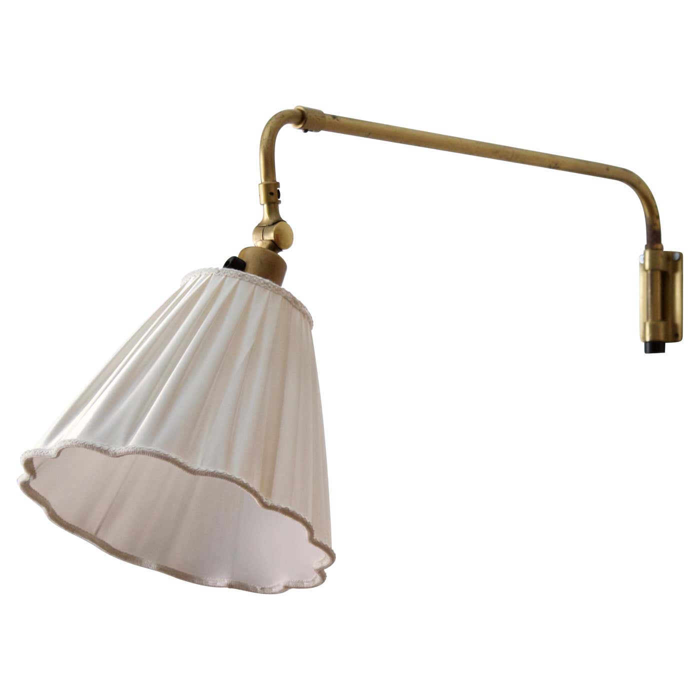 Swedish Designer, Functionalist Wall Light, Brass, Fabric, Sweden ...