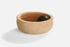Swedish Designer, Grinding Bowl, Ash, Iron, Sweden, c. 1960s