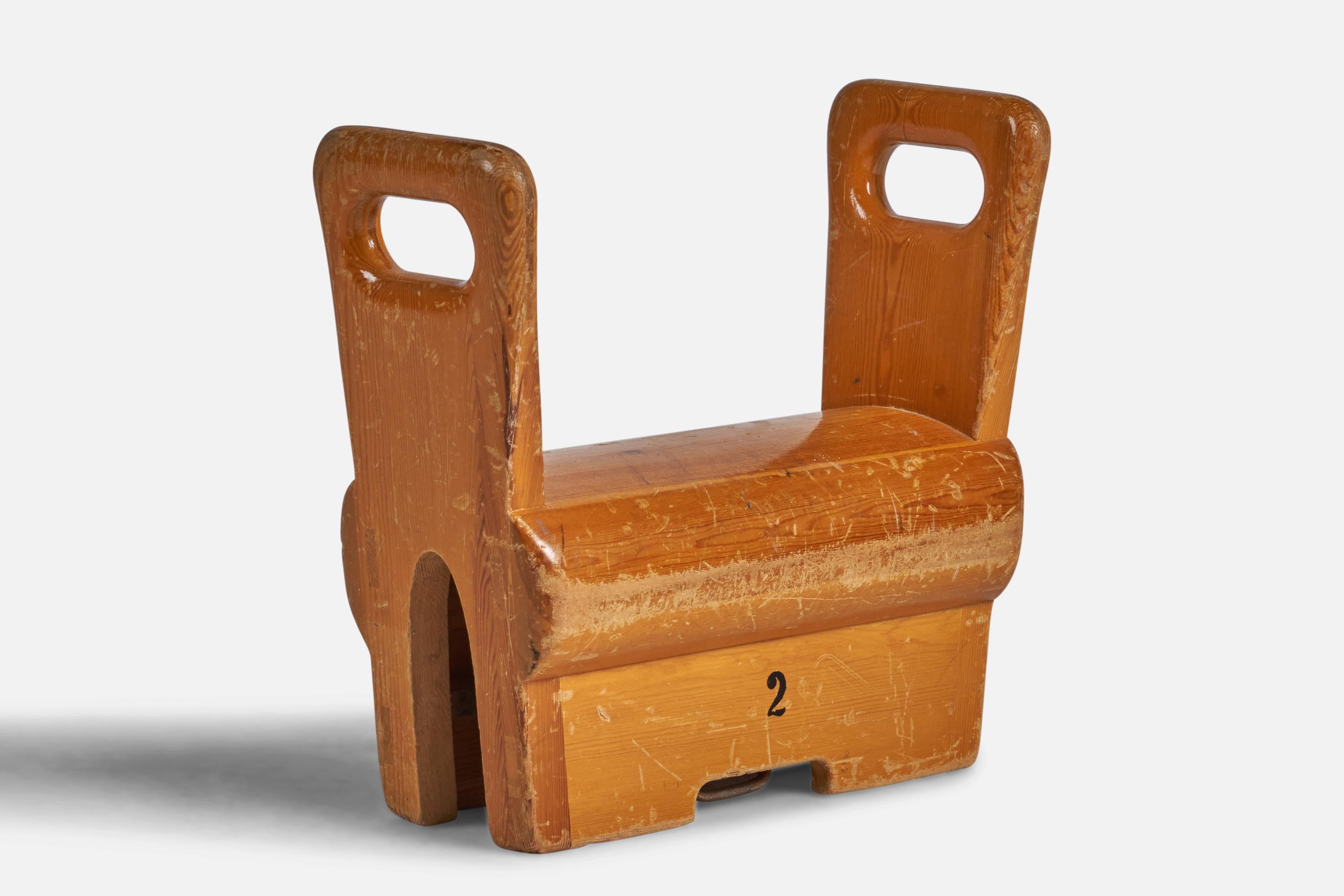 A solid pine Gymnastics Stool designed and produced in Sweden, c. 1950s.
9.25” seat height