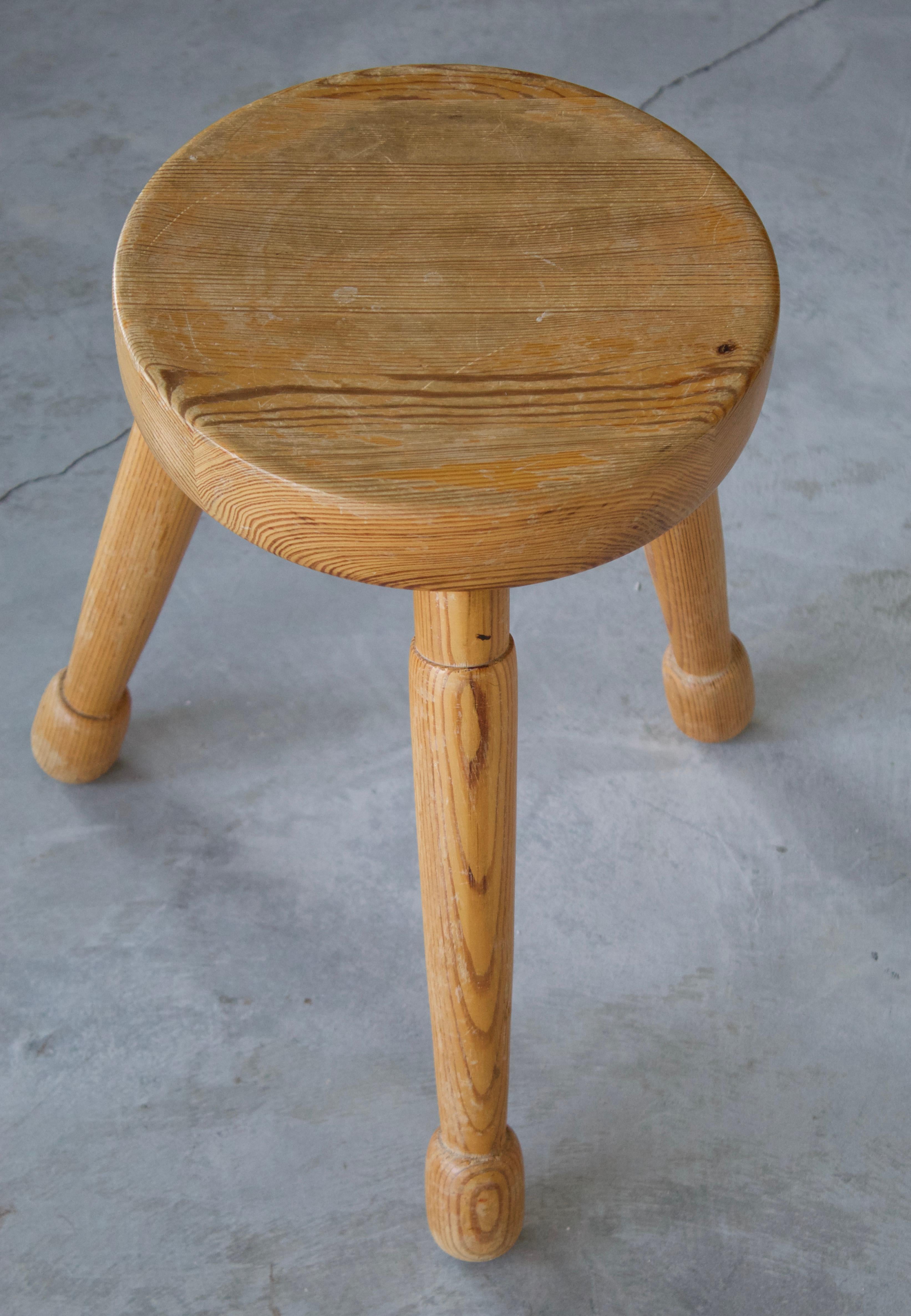 Swedish Designer, Handcrafted Minimalist Stool, Solid Pine, 1976 In Good Condition In High Point, NC
