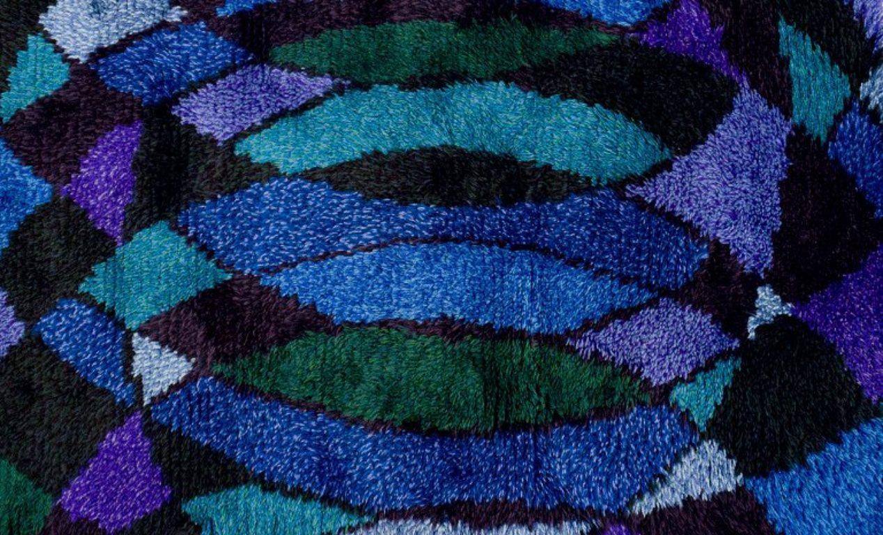 Scandinavian Modern Swedish designer, handwoven rya carpet. Geometric pattern, ca 1970 For Sale