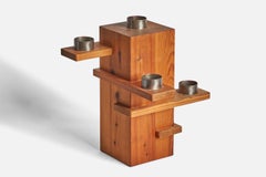 Swedish Designer, Large Candelabra, Pine, Metal, Sweden, 1970s