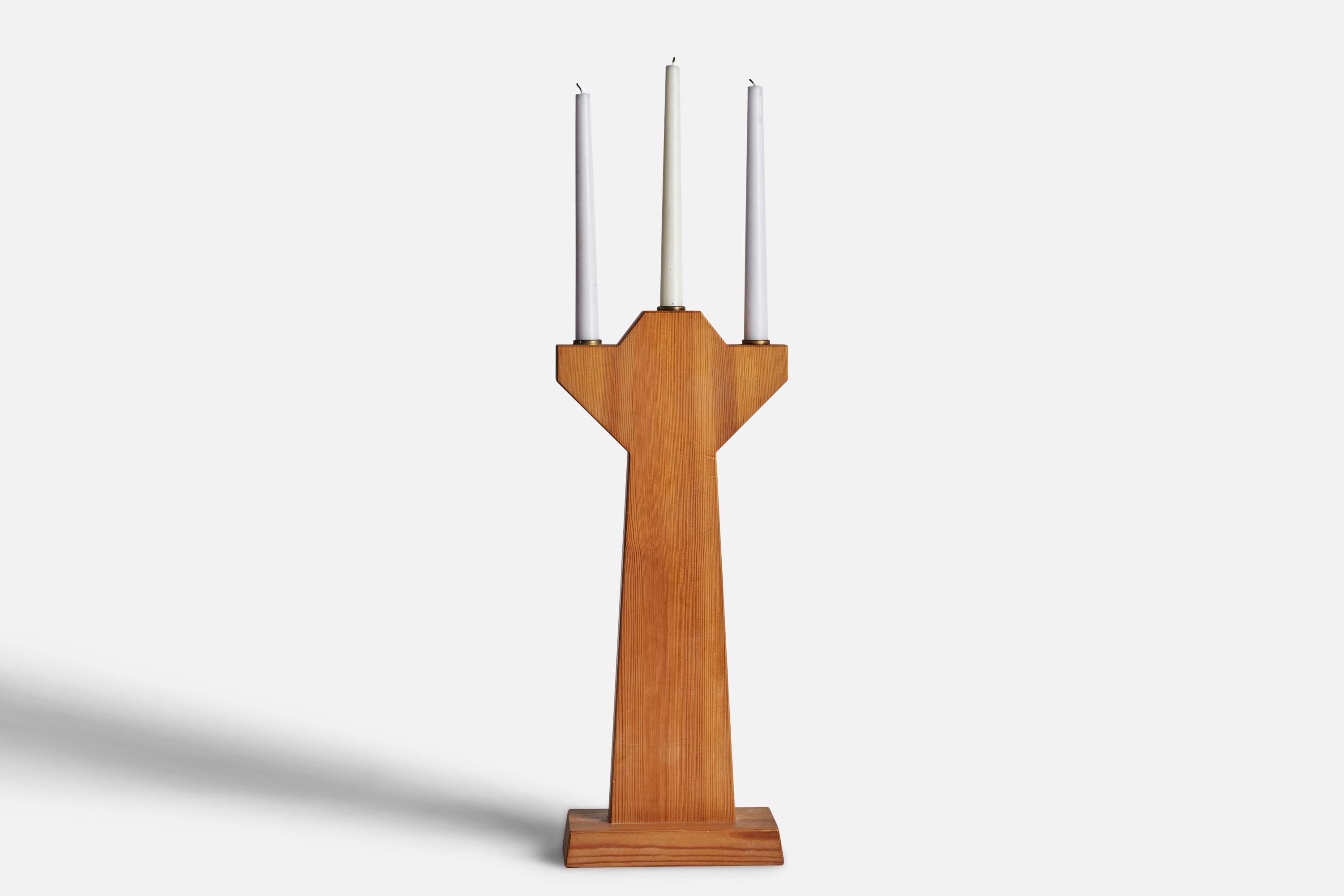 A large pine candelabra designed and produced in Sweden, c. 1970s.

Fits 0.80” diameter candles