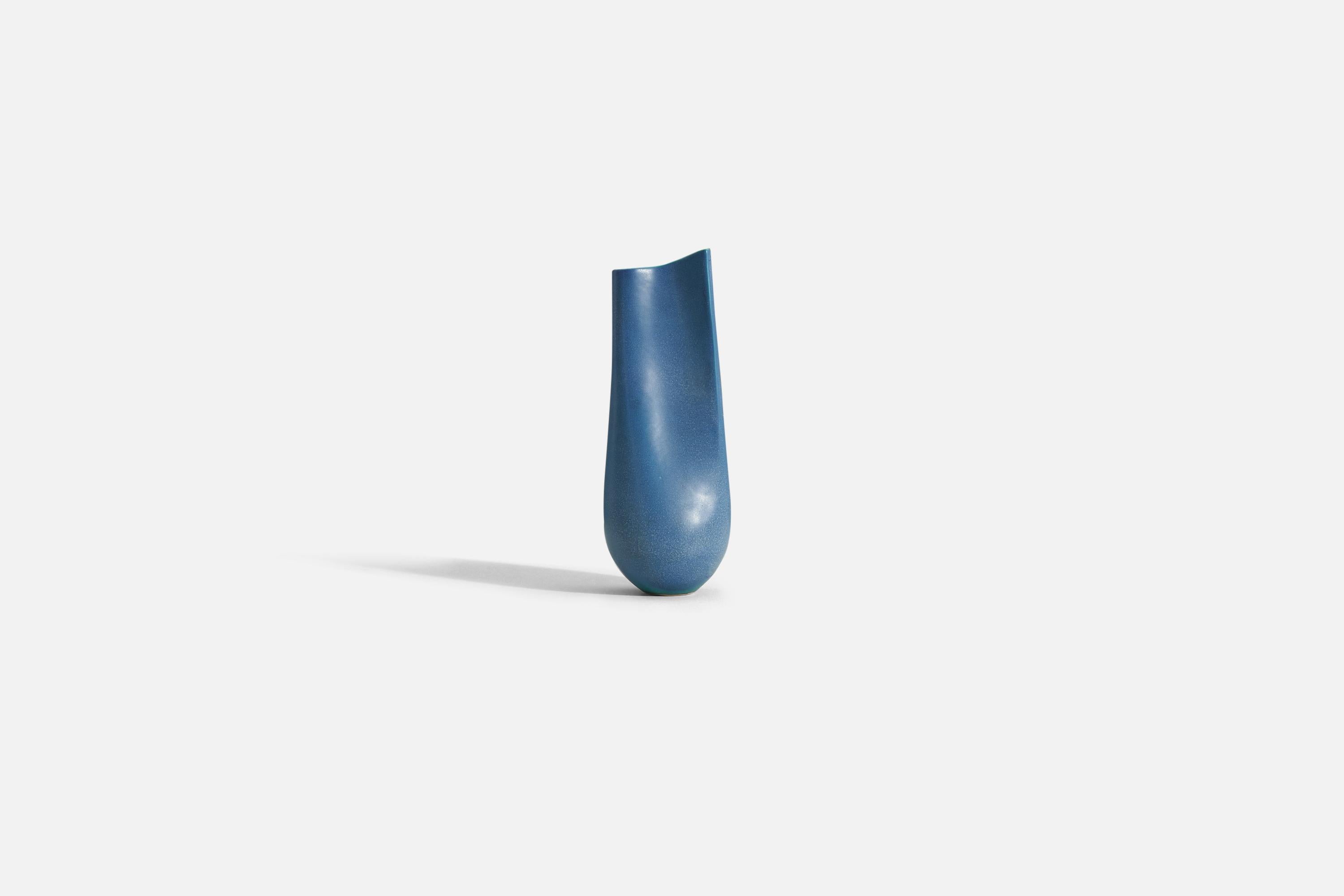 A large blue-glazed stoneware vase produced in Sweden, c. 1960s.
 