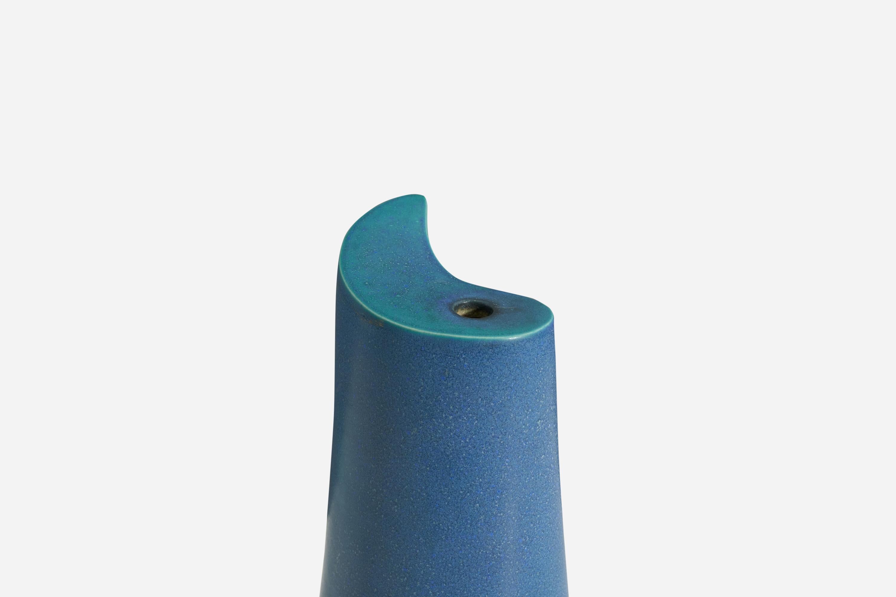Post-Modern Swedish Designer, Large Freeform Vase, Blue-Glazed Stoneware, Sweden, c. 1960s For Sale
