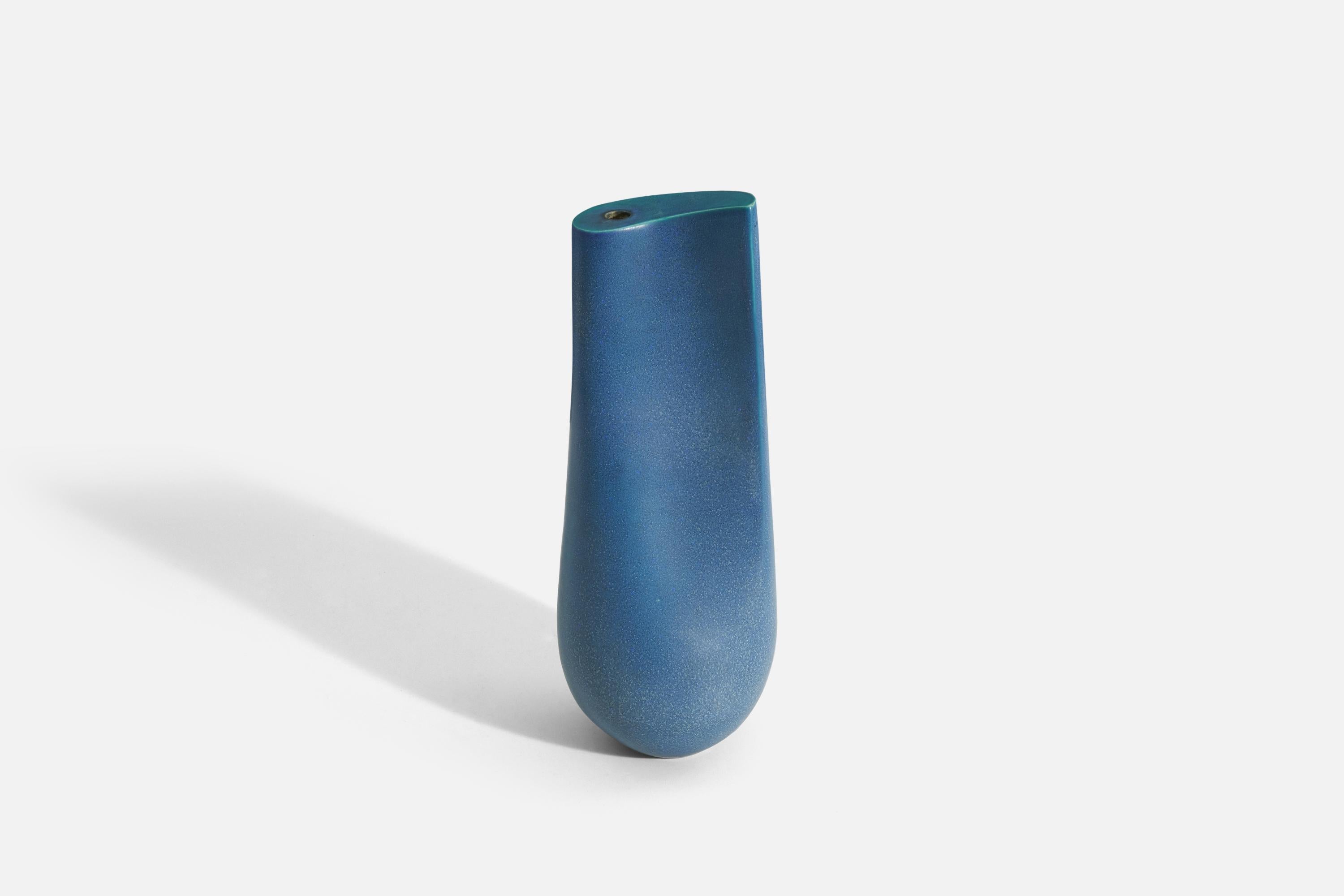 Late 20th Century Swedish Designer, Large Freeform Vase, Blue-Glazed Stoneware, Sweden, c. 1960s For Sale