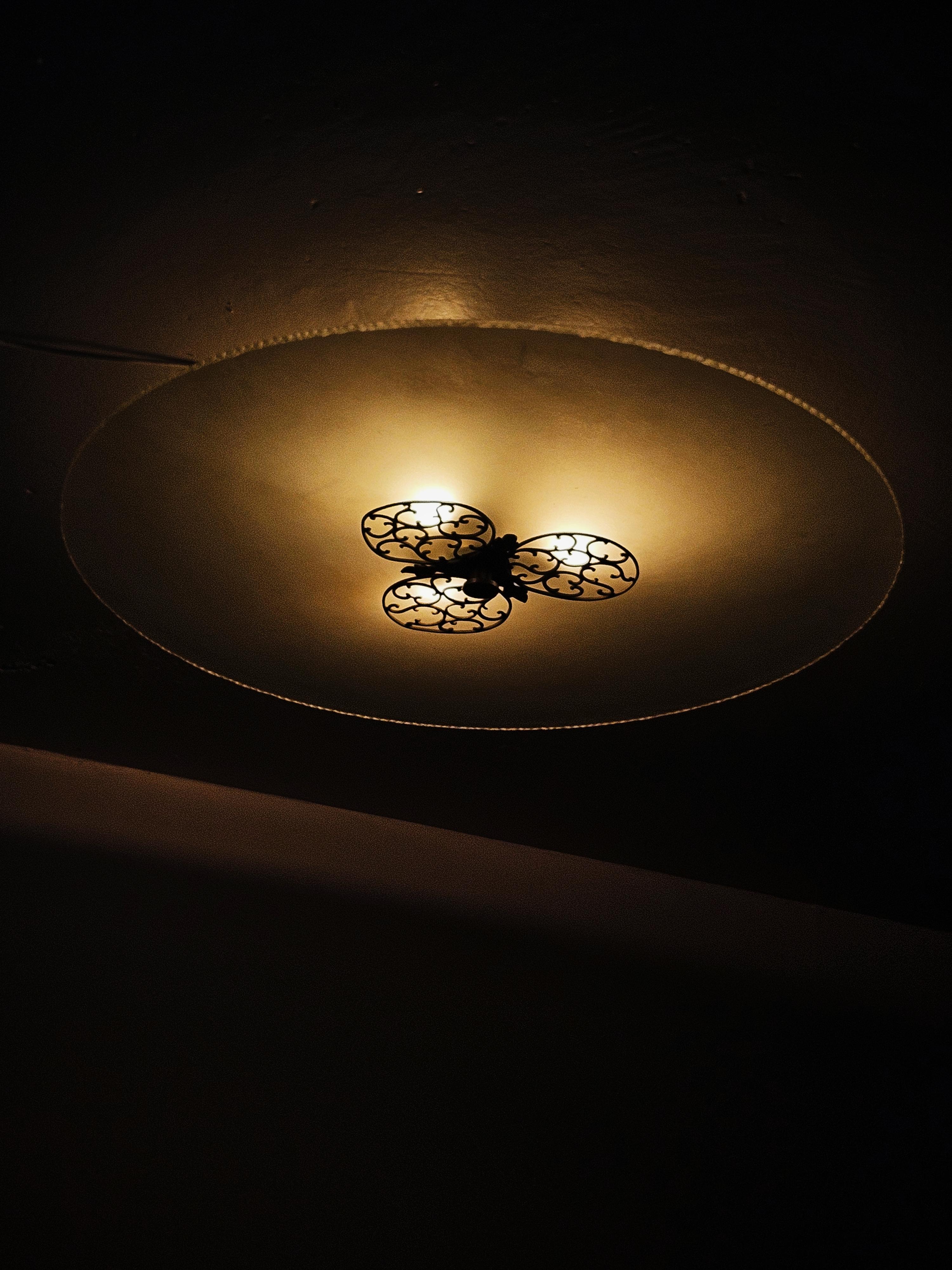 Swedish designer large glass and copper flush mount, 1930s In Fair Condition For Sale In Eskilstuna, SE