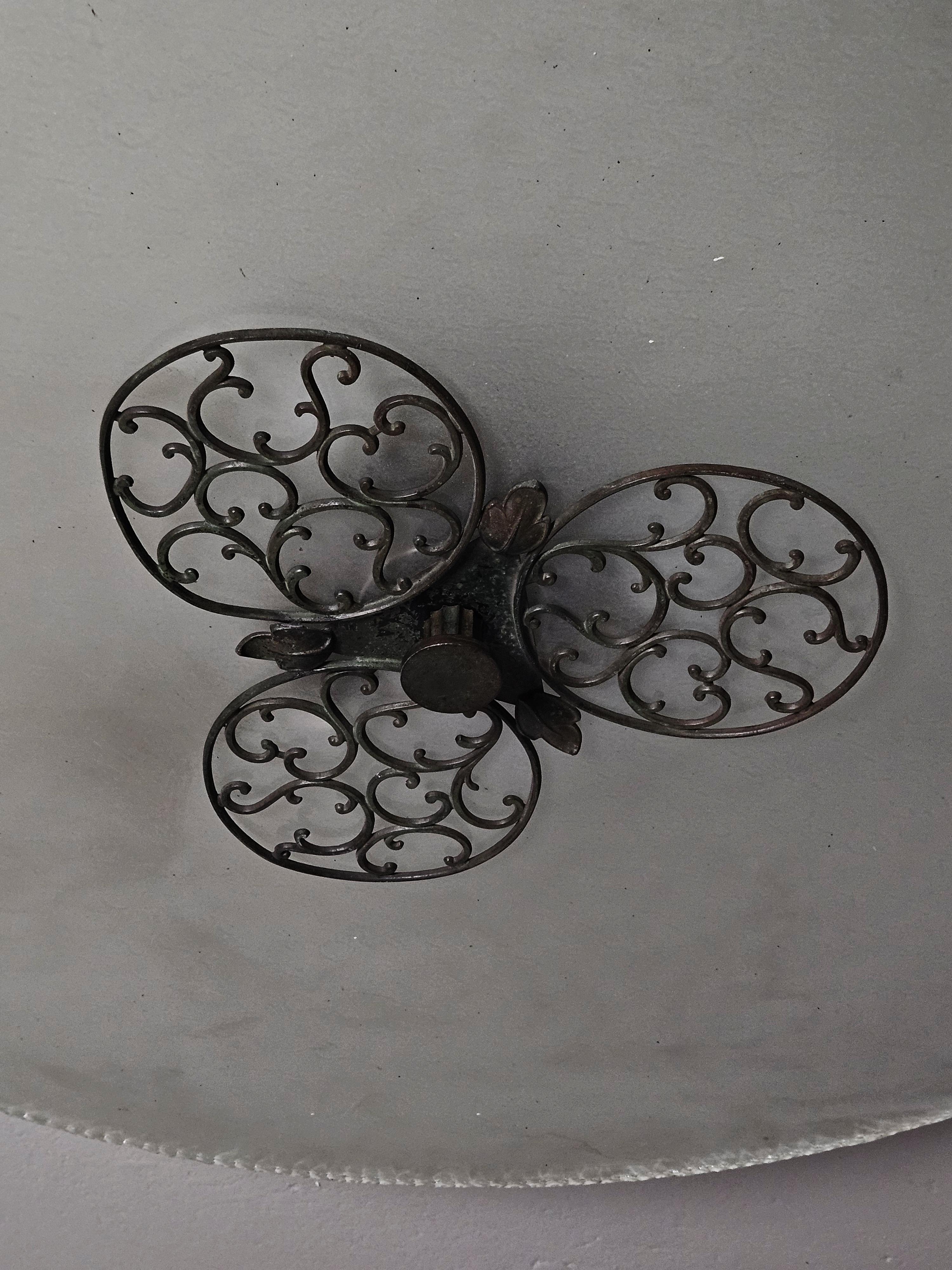 Swedish designer large glass and copper flush mount, 1930s For Sale 1
