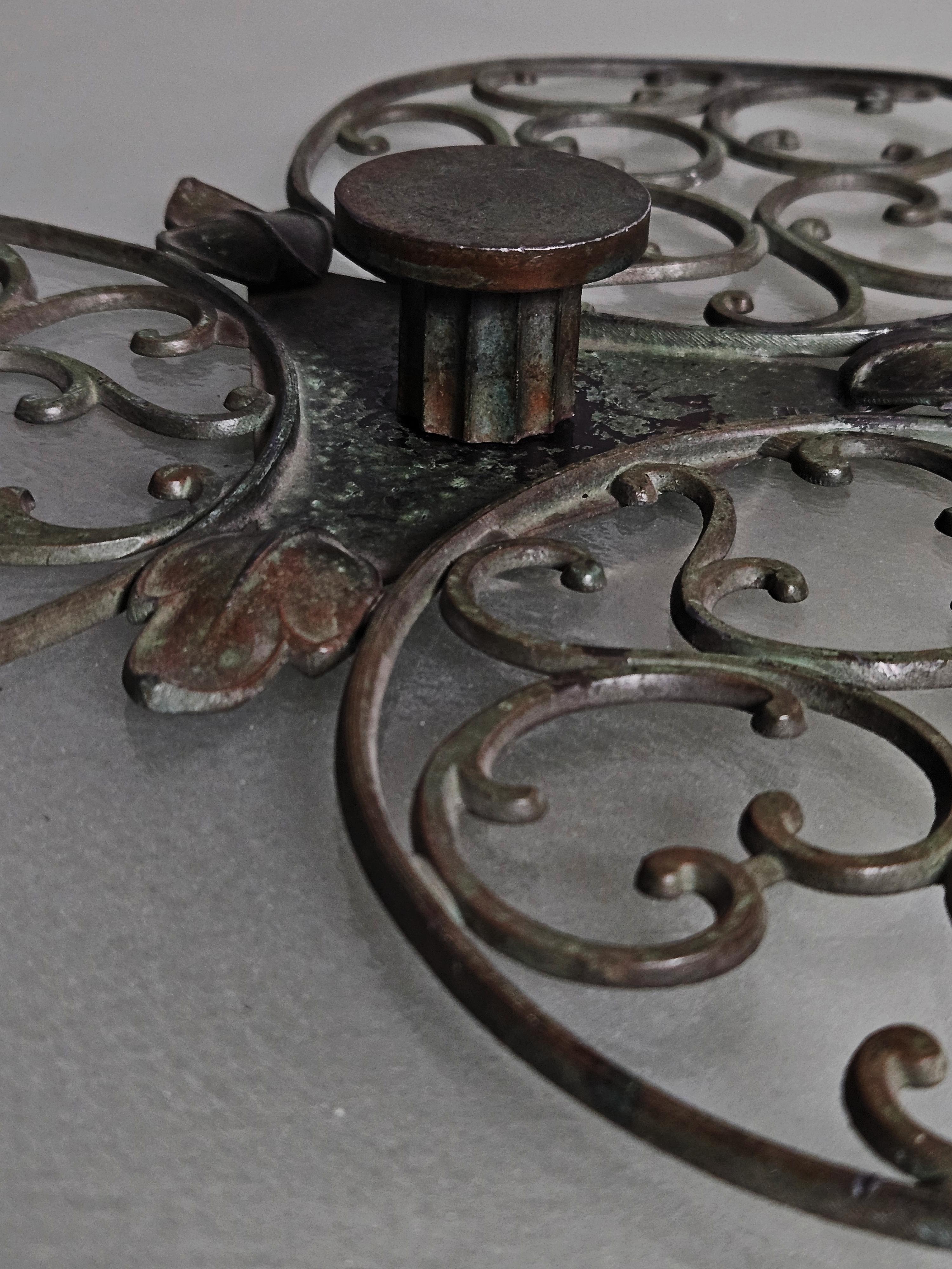 Swedish designer large glass and copper flush mount, 1930s For Sale 2