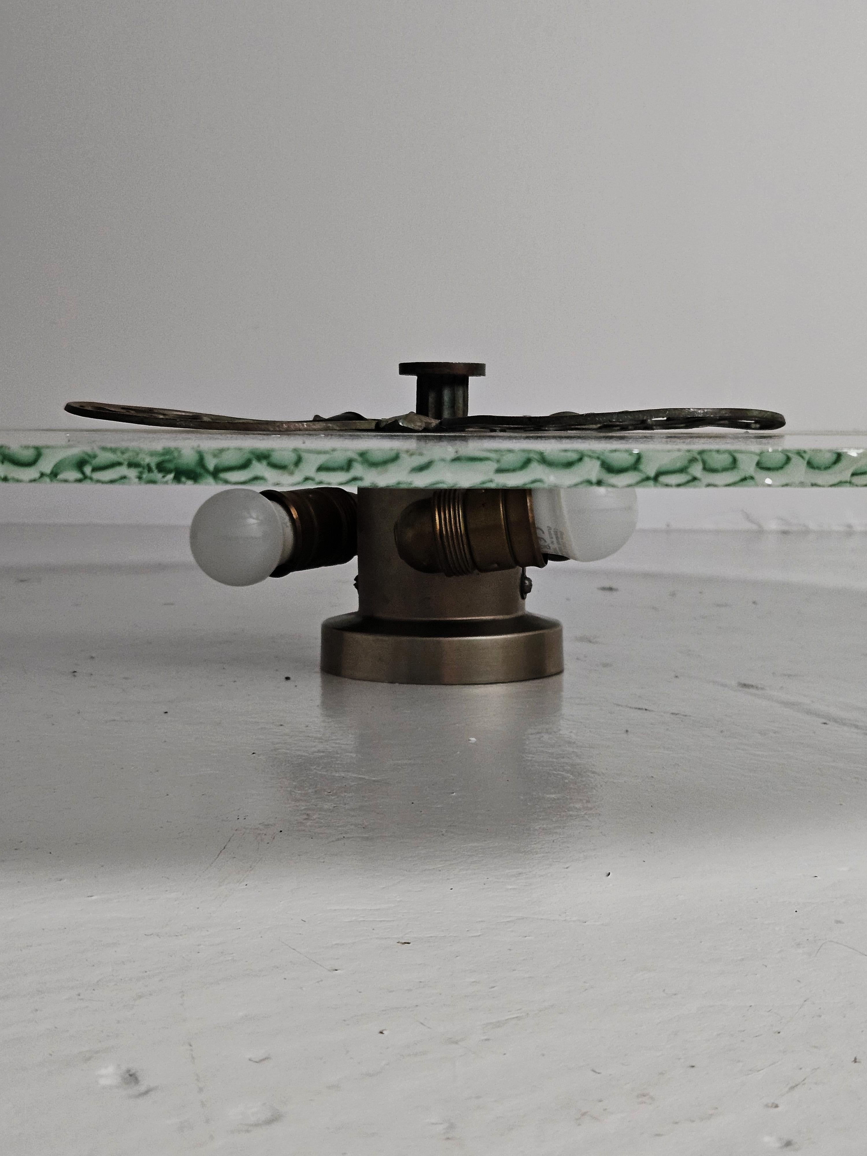 Swedish designer large glass and copper flush mount, 1930s For Sale 3