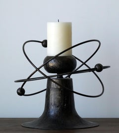 Swedish Designer, Large Modernist Candleholder, Patinated Iron, Sweden, 1940s