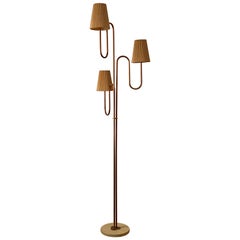 Swedish Designer, Large Organic Modernist Floor Lamp, Copper, Metal Paper 1950s