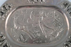 Swedish Designer, Large Oval Serving Dish in Metal with Classicist Hunting Scene
