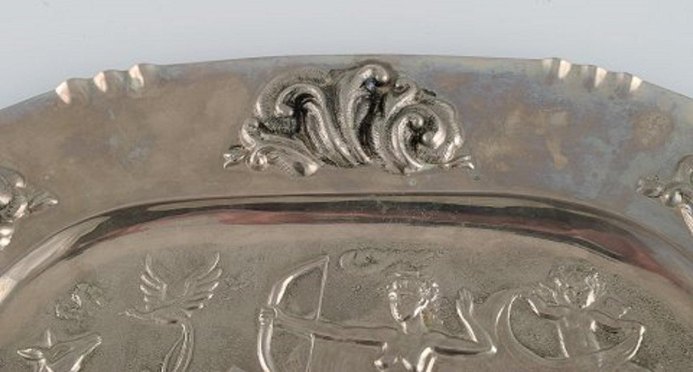 Swedish Designer, Large Oval Serving Dish in Metal with Classicist Hunting Scene In Excellent Condition For Sale In Copenhagen, DK