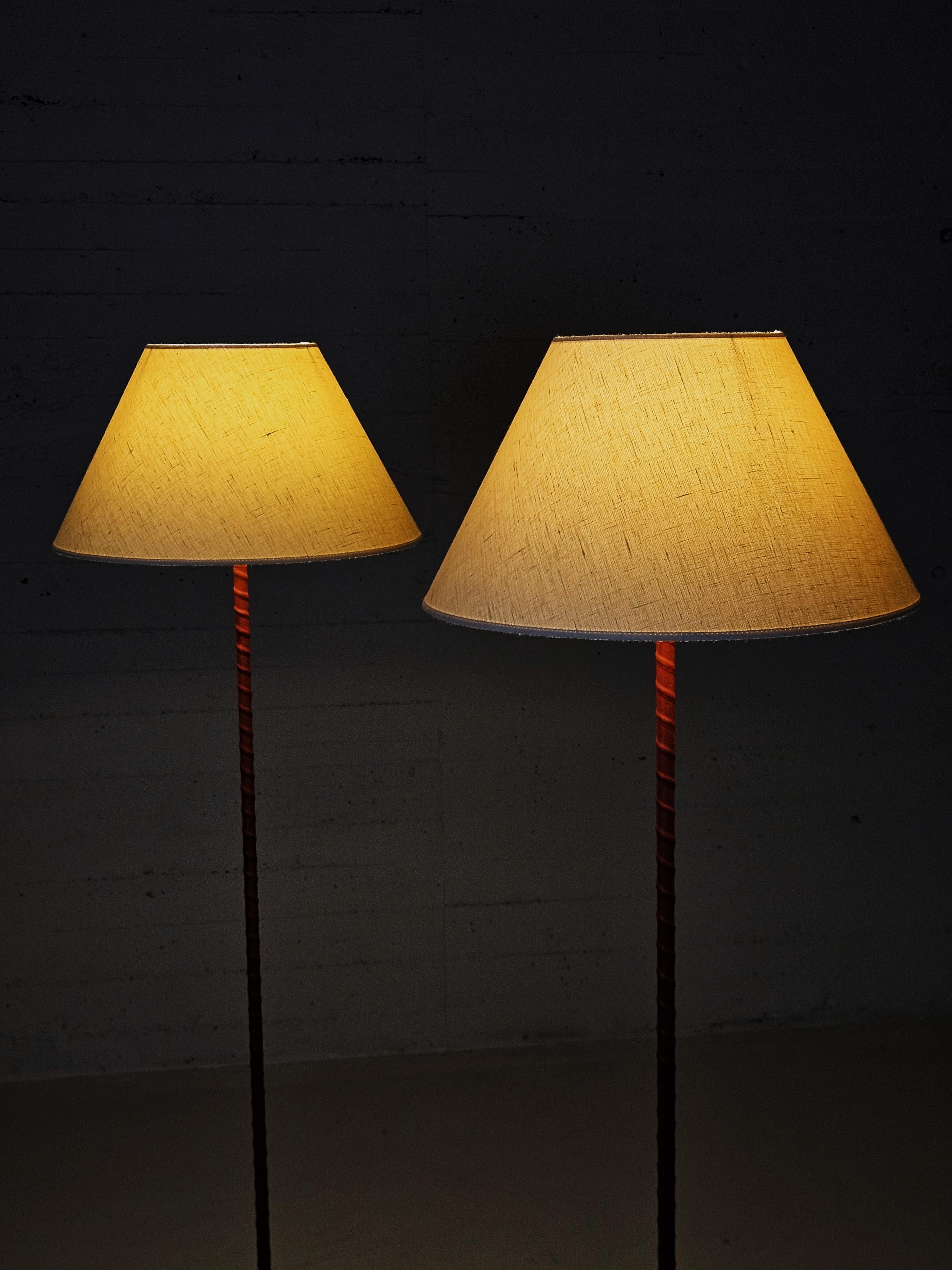 Swedish designer leather and brass floor lamps by MAE, Sweden, 1950s 1