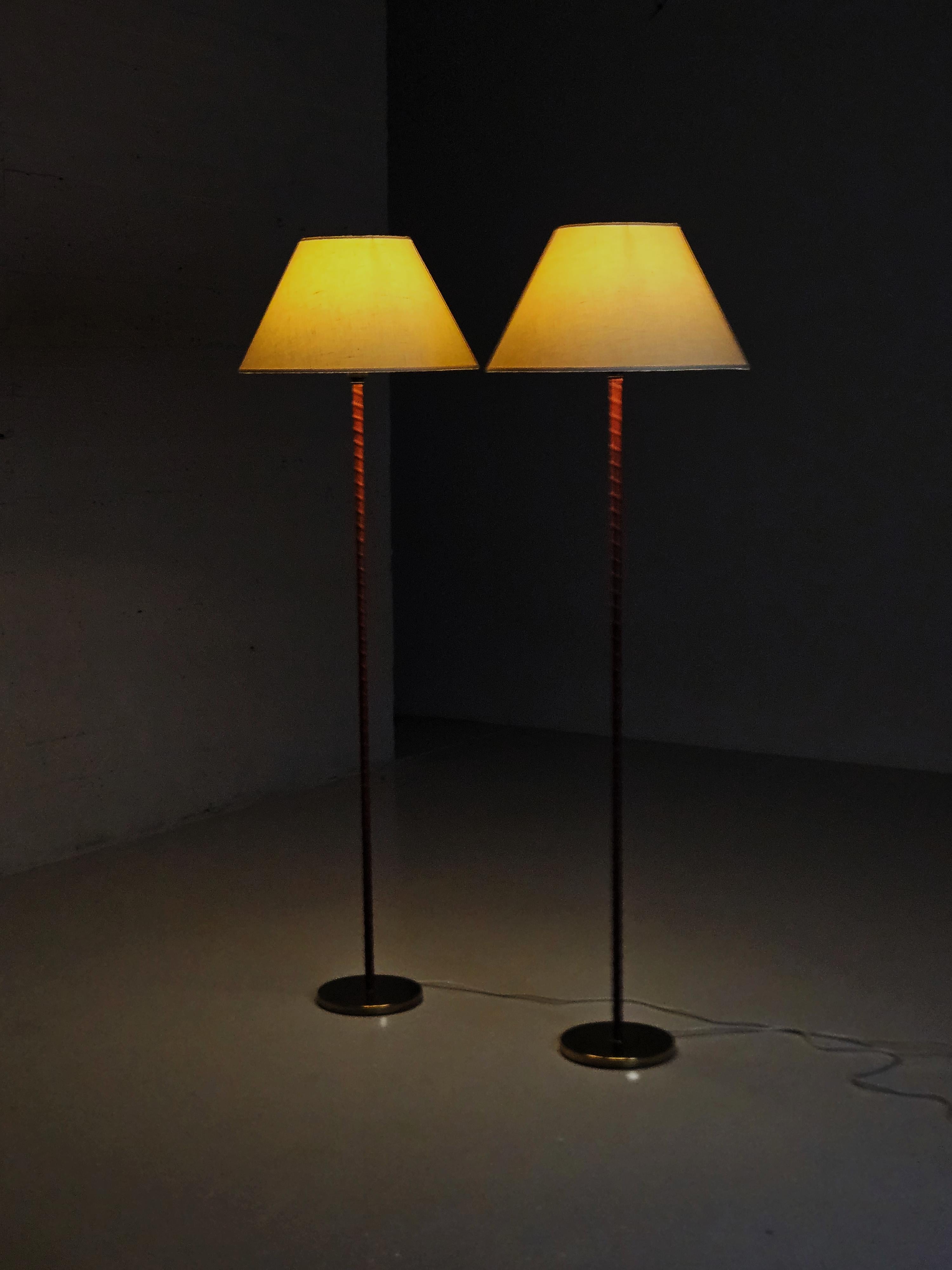 Swedish designer leather and brass floor lamps by MAE, Sweden, 1950s 2