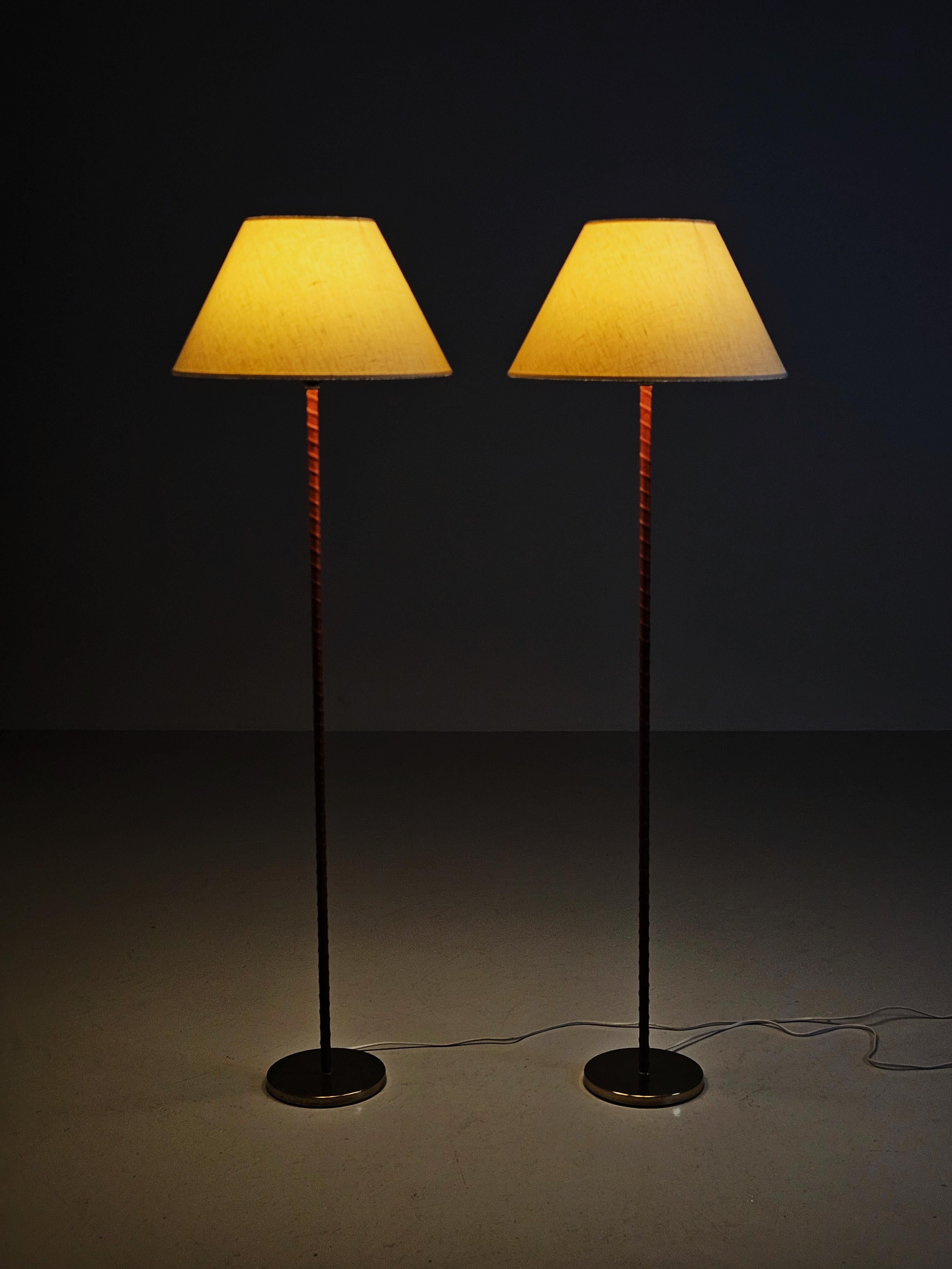 Swedish designer leather and brass floor lamps by MAE, Sweden, 1950s 3