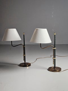 Swedish designer leather and brass table lamps, Bergboms, 1960s