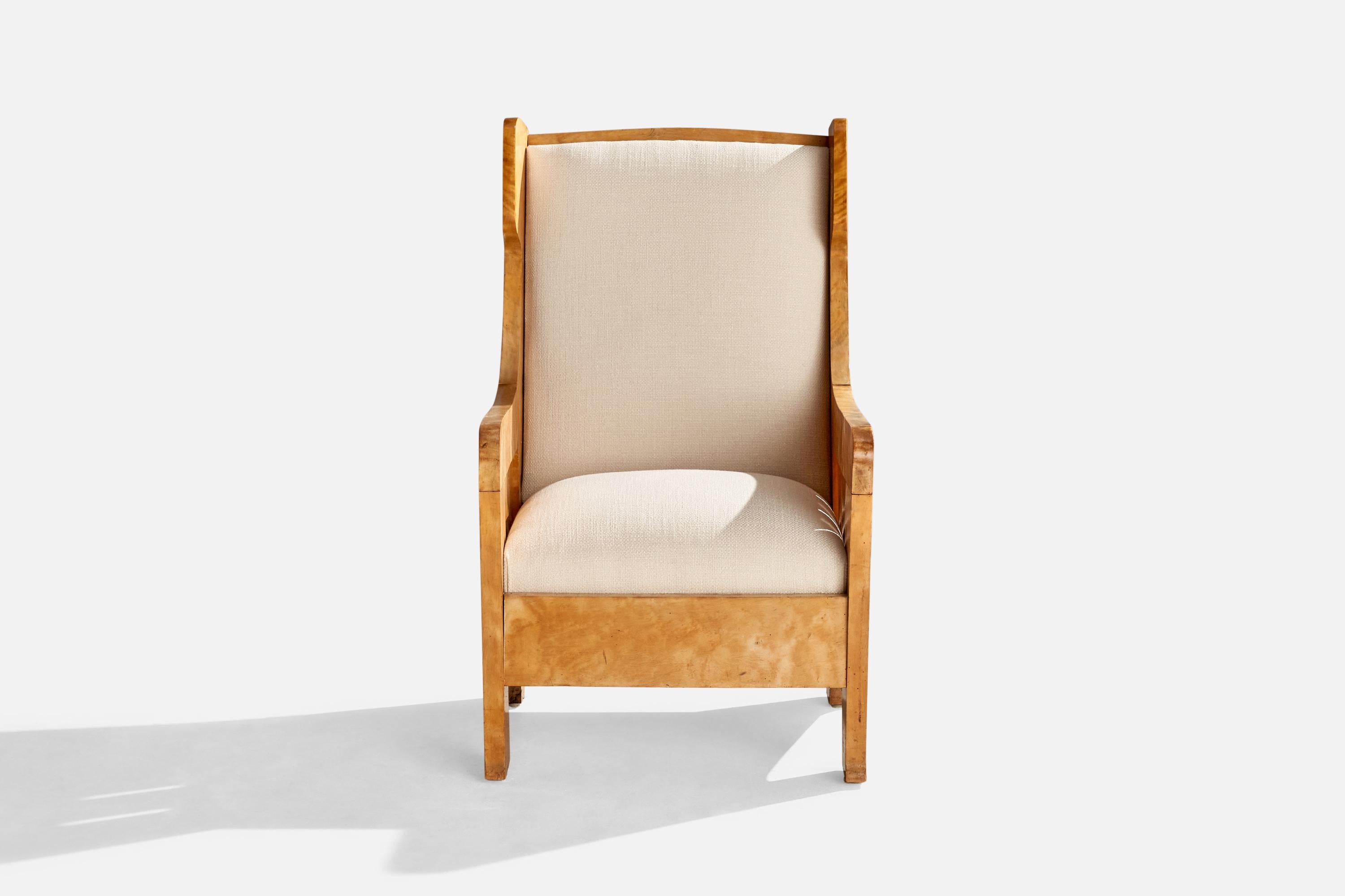 Designer suédois, fauteuil de salon, bouleau, tissu, Suède, années 1900 Bon état - En vente à High Point, NC