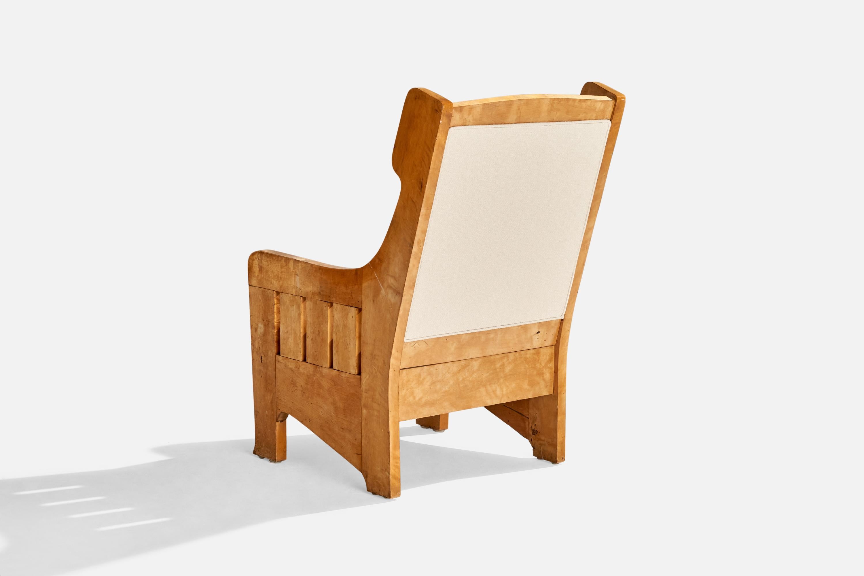 Début du 20ème siècle Designer suédois, fauteuil de salon, bouleau, tissu, Suède, années 1900 en vente