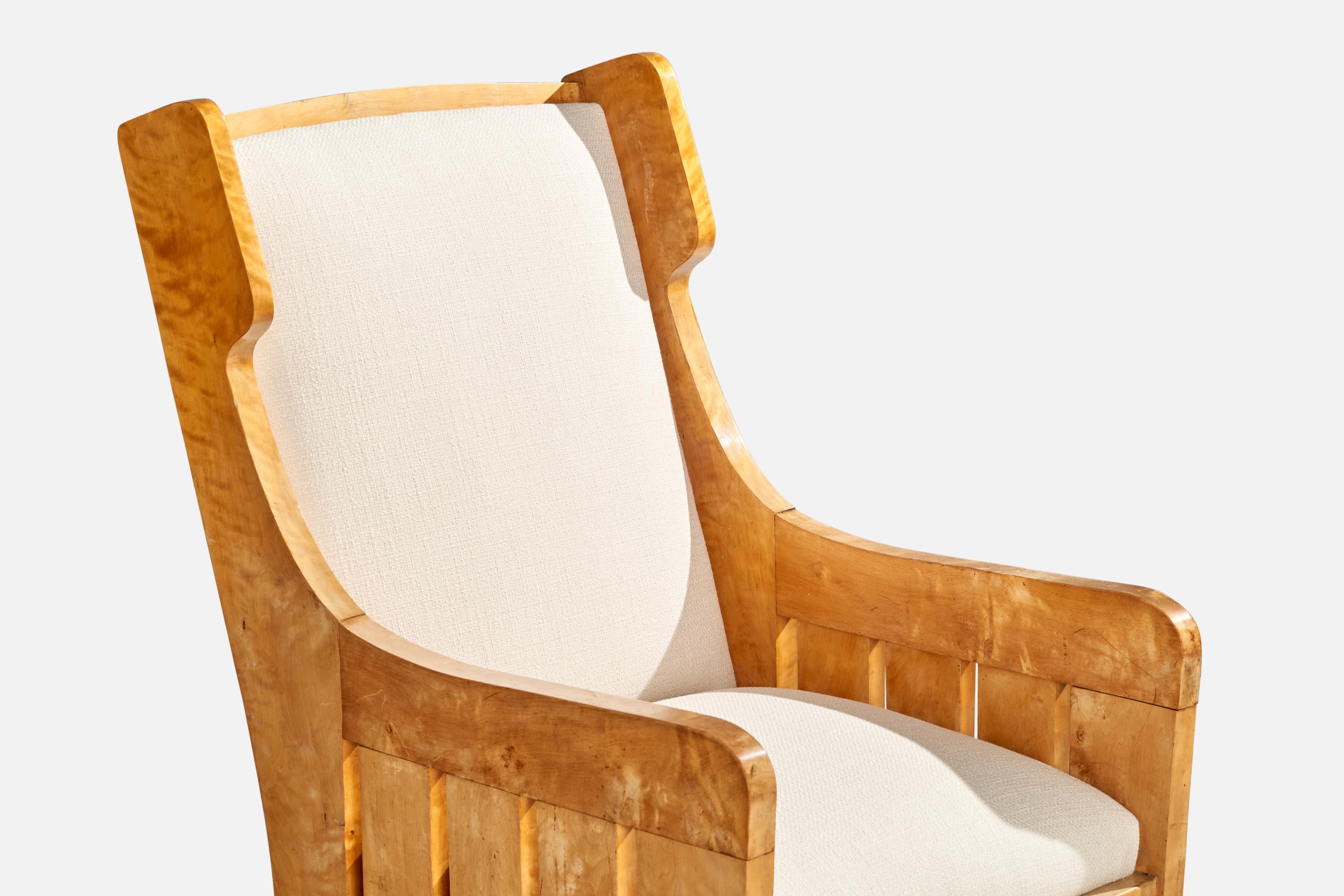 Designer suédois, fauteuil de salon, bouleau, tissu, Suède, années 1900 en vente 2