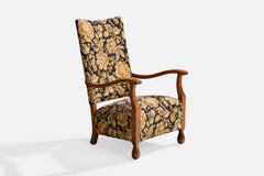 Swedish Designer, Lounge Chair, Birch, Fabric, Sweden, 1910s
