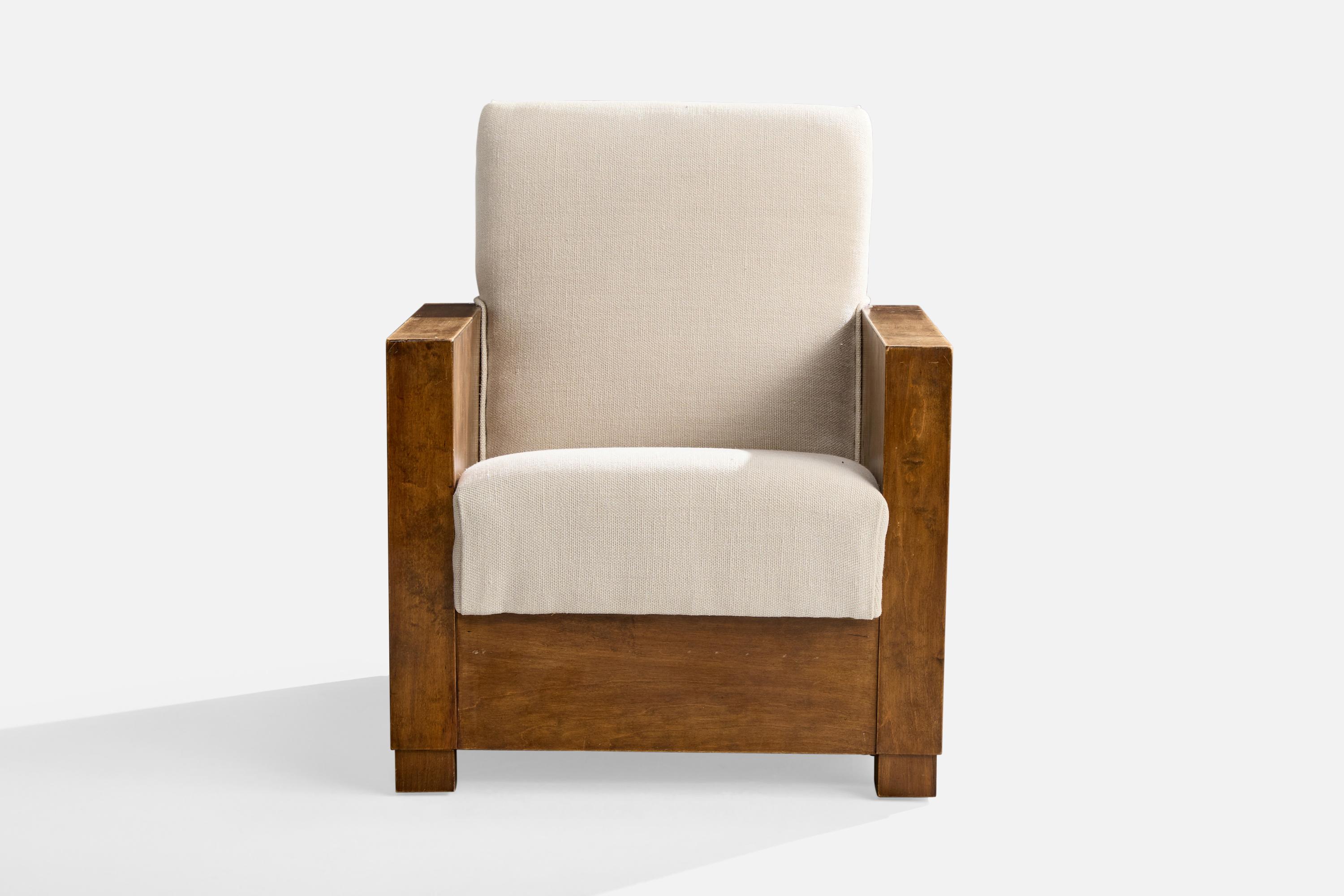 Suédois Designer suédois, fauteuil de salon, bouleau, tissu, Suède, années 1930 en vente