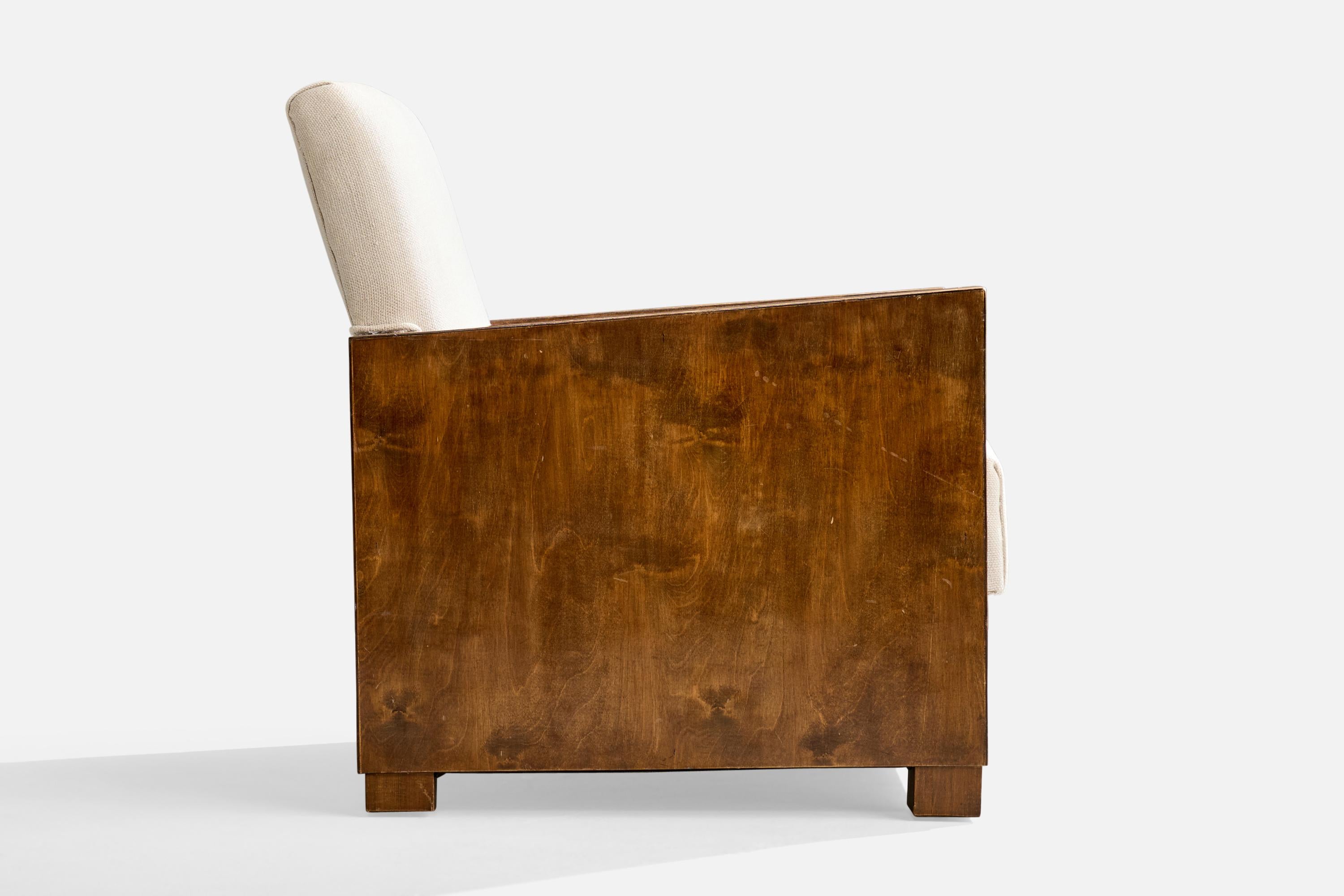Milieu du XXe siècle Designer suédois, fauteuil de salon, bouleau, tissu, Suède, années 1930 en vente