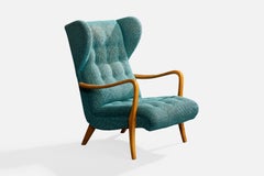 Swedish Designer, Lounge Chair, Birch, Fabric, Sweden, 1940s