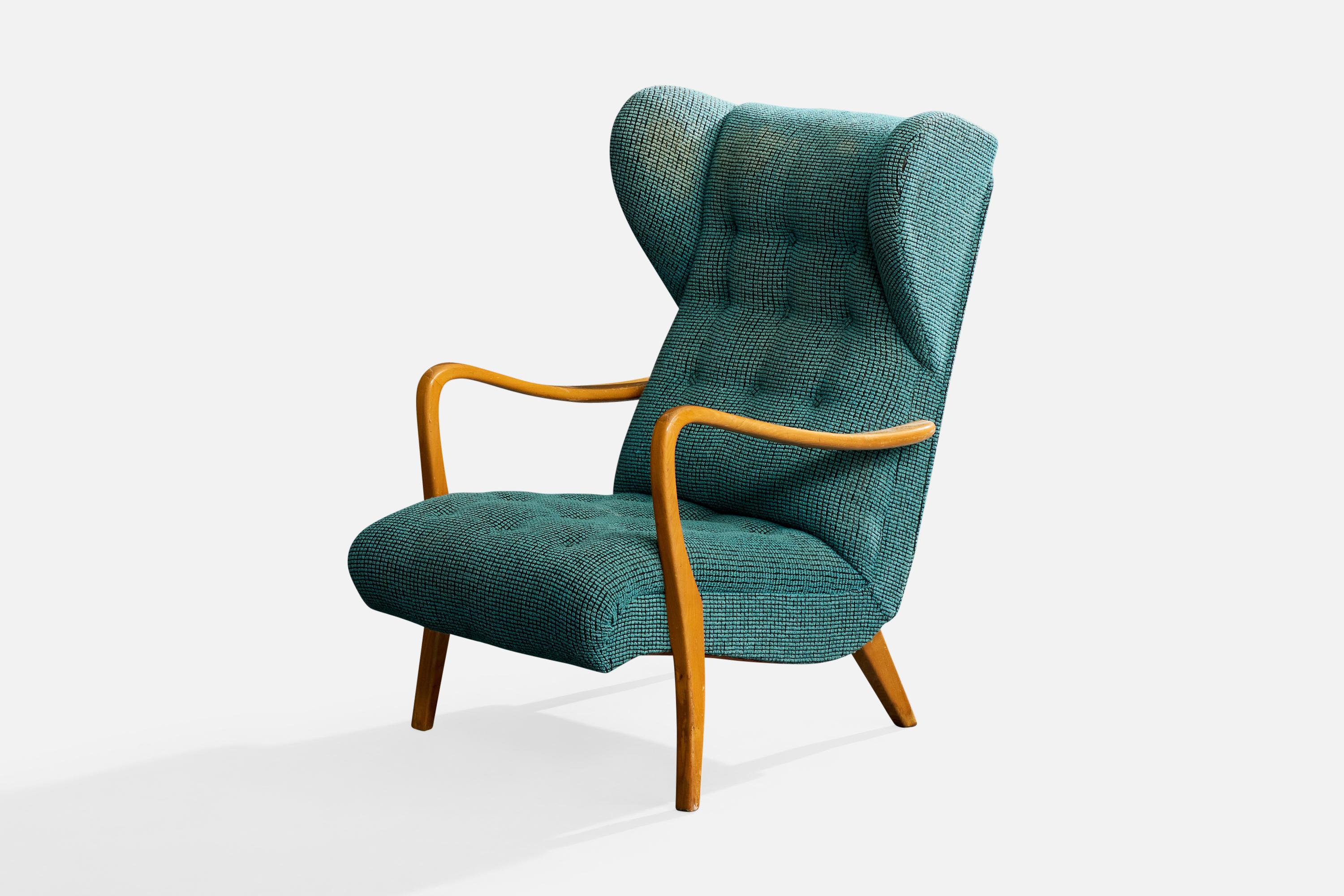 Diseñador sueco, Silla de salón, Abedul, Tela, Suecia, década de 1940 Sueco en venta