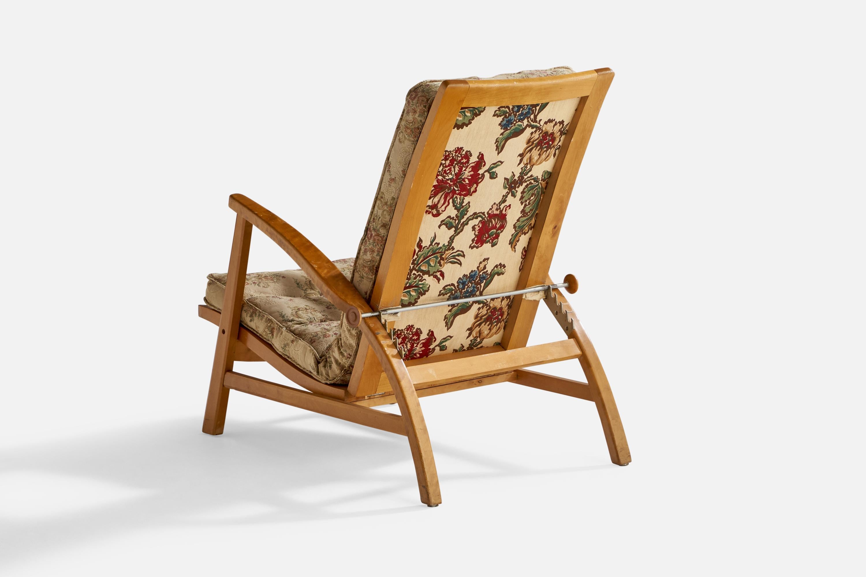 Mid-20th Century Swedish Designer, Lounge Chair, Birch, Fabric, Sweden, 1940s For Sale