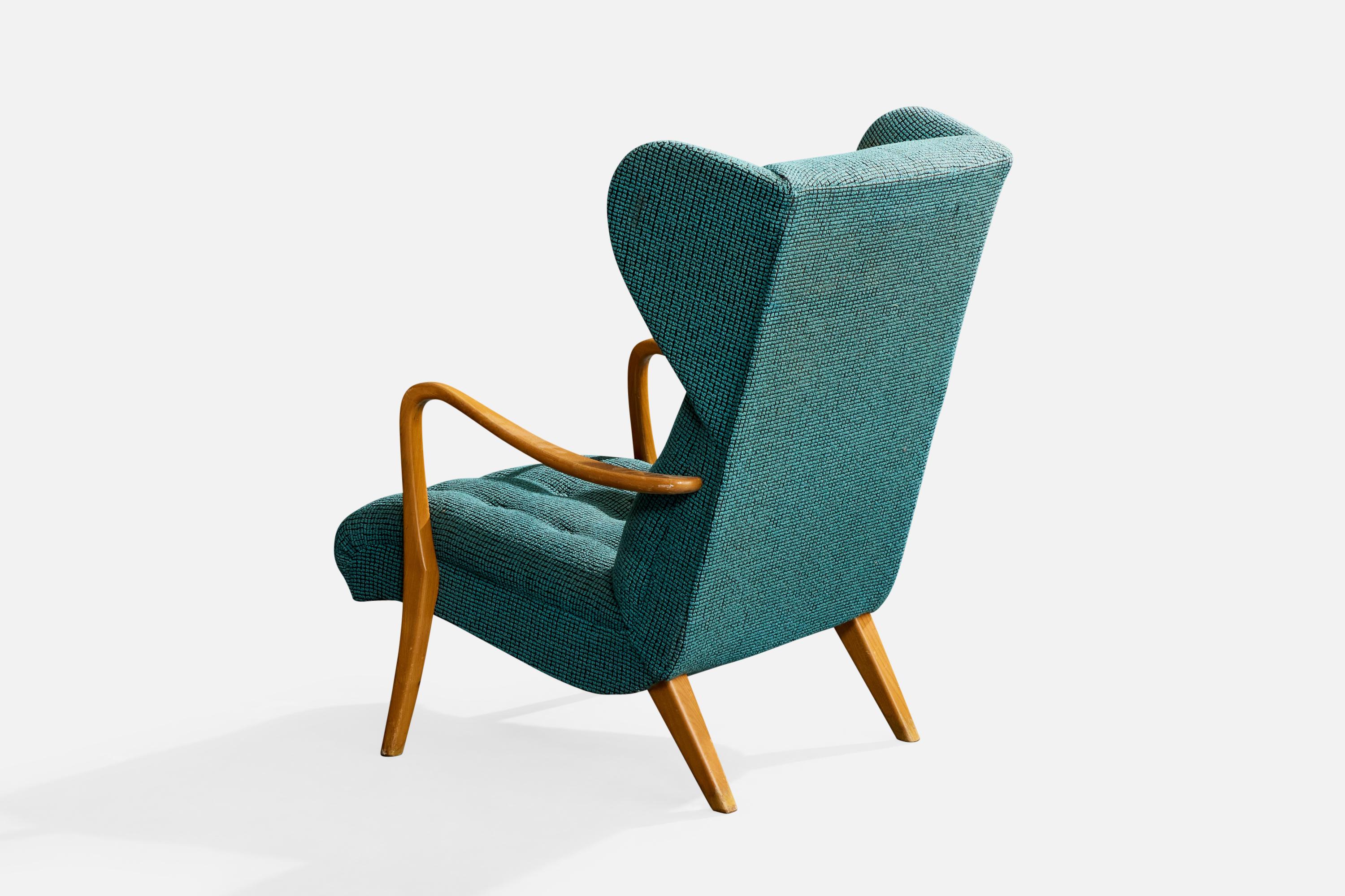 Diseñador sueco, Silla de salón, Abedul, Tela, Suecia, década de 1940 en Bastante bueno estado para la venta en High Point, NC