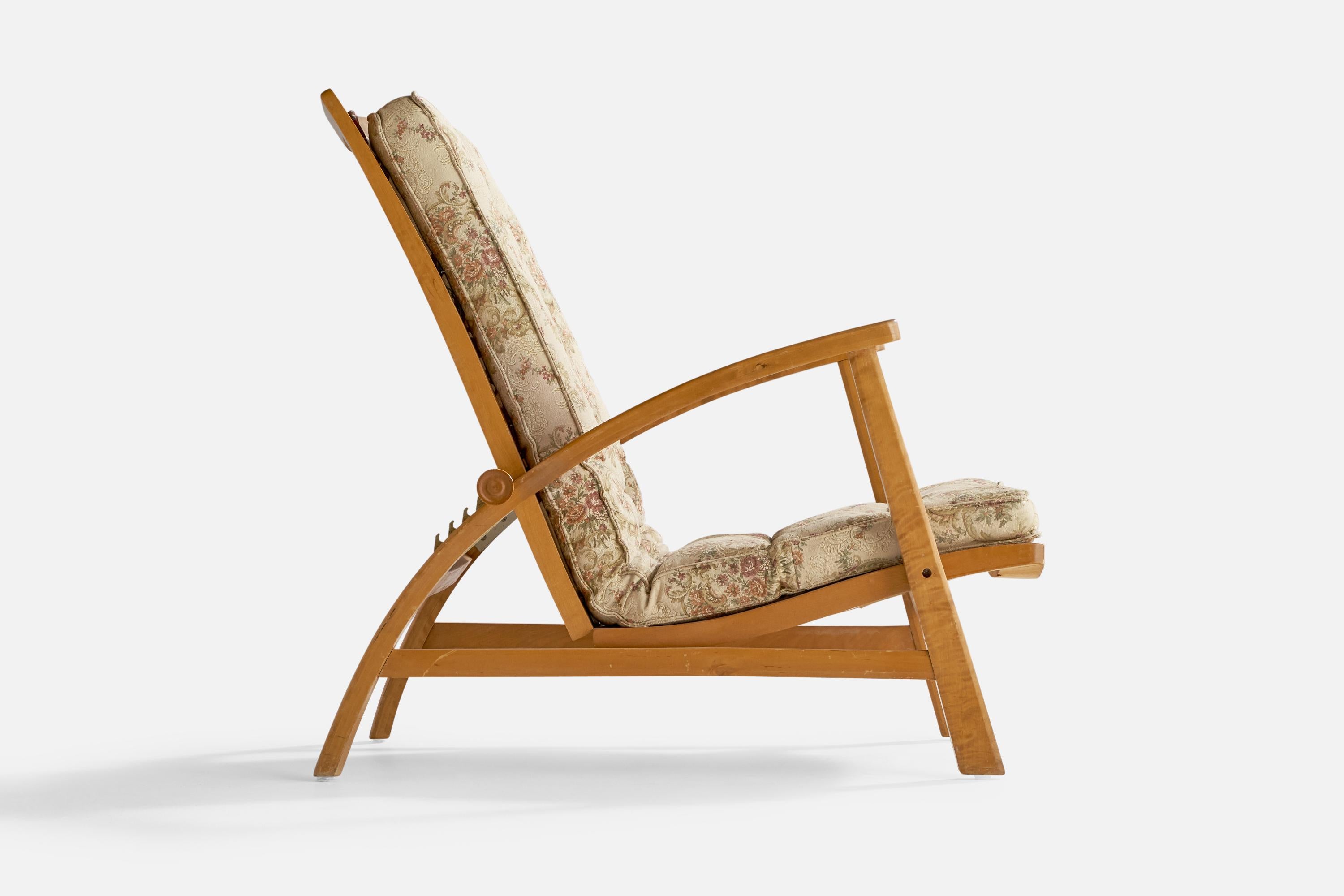 Swedish Designer, Lounge Chair, Birch, Fabric, Sweden, 1940s For Sale 2