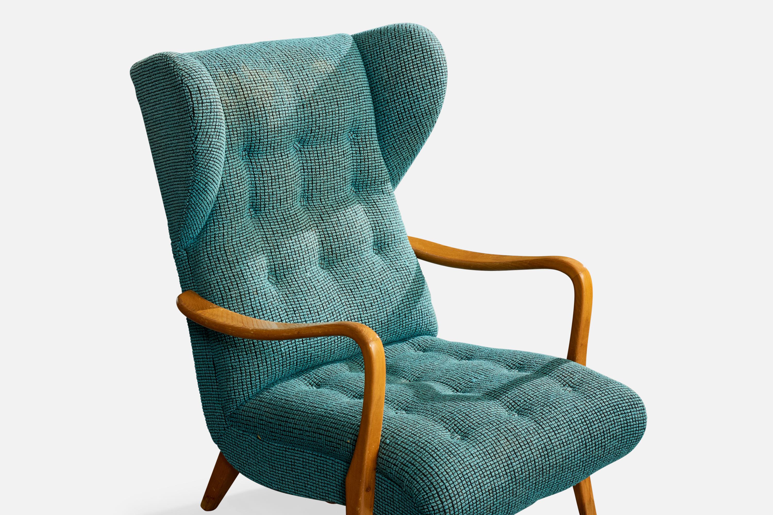 Diseñador sueco, Silla de salón, Abedul, Tela, Suecia, década de 1940 en venta 1