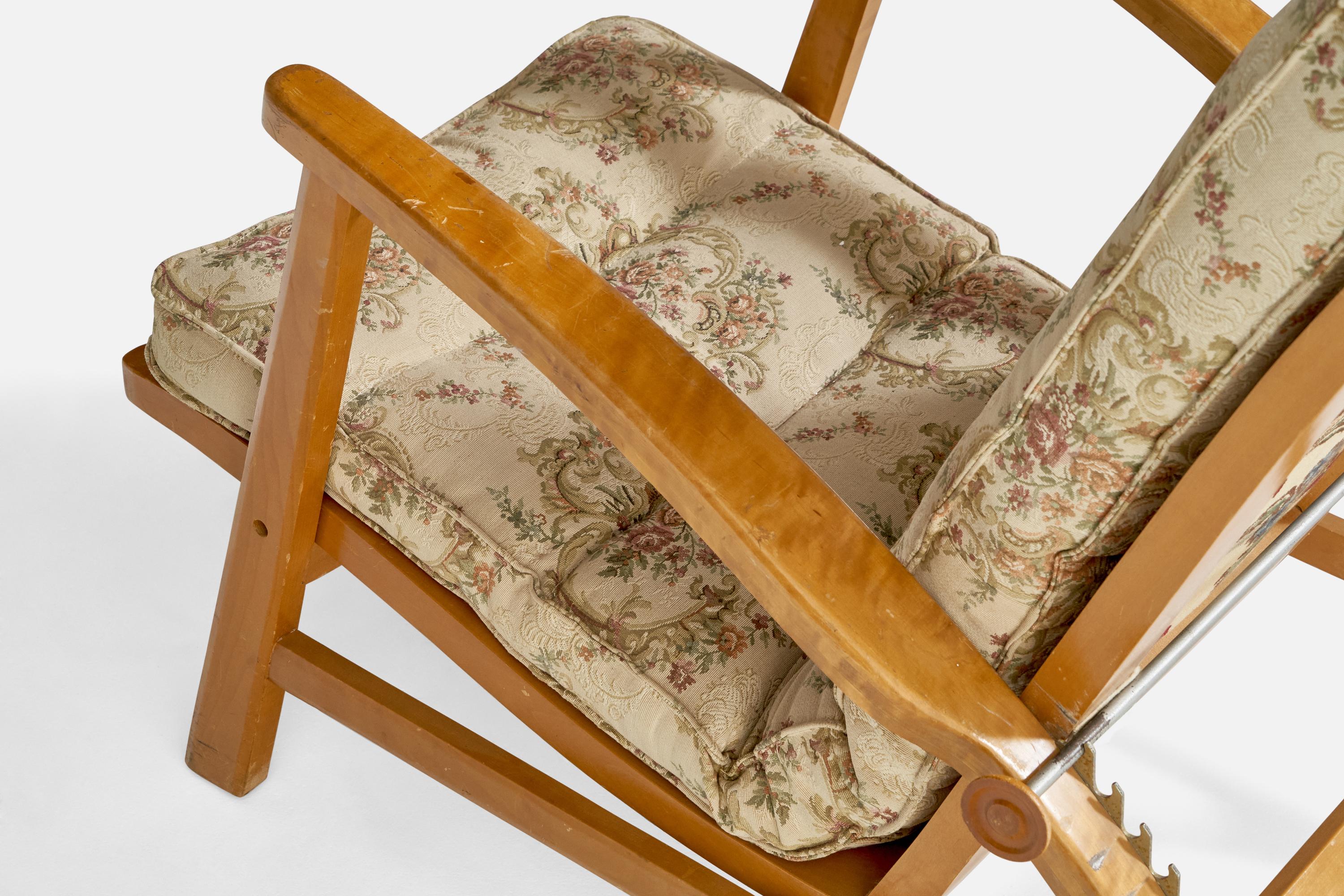 Swedish Designer, Lounge Chair, Birch, Fabric, Sweden, 1940s For Sale 3