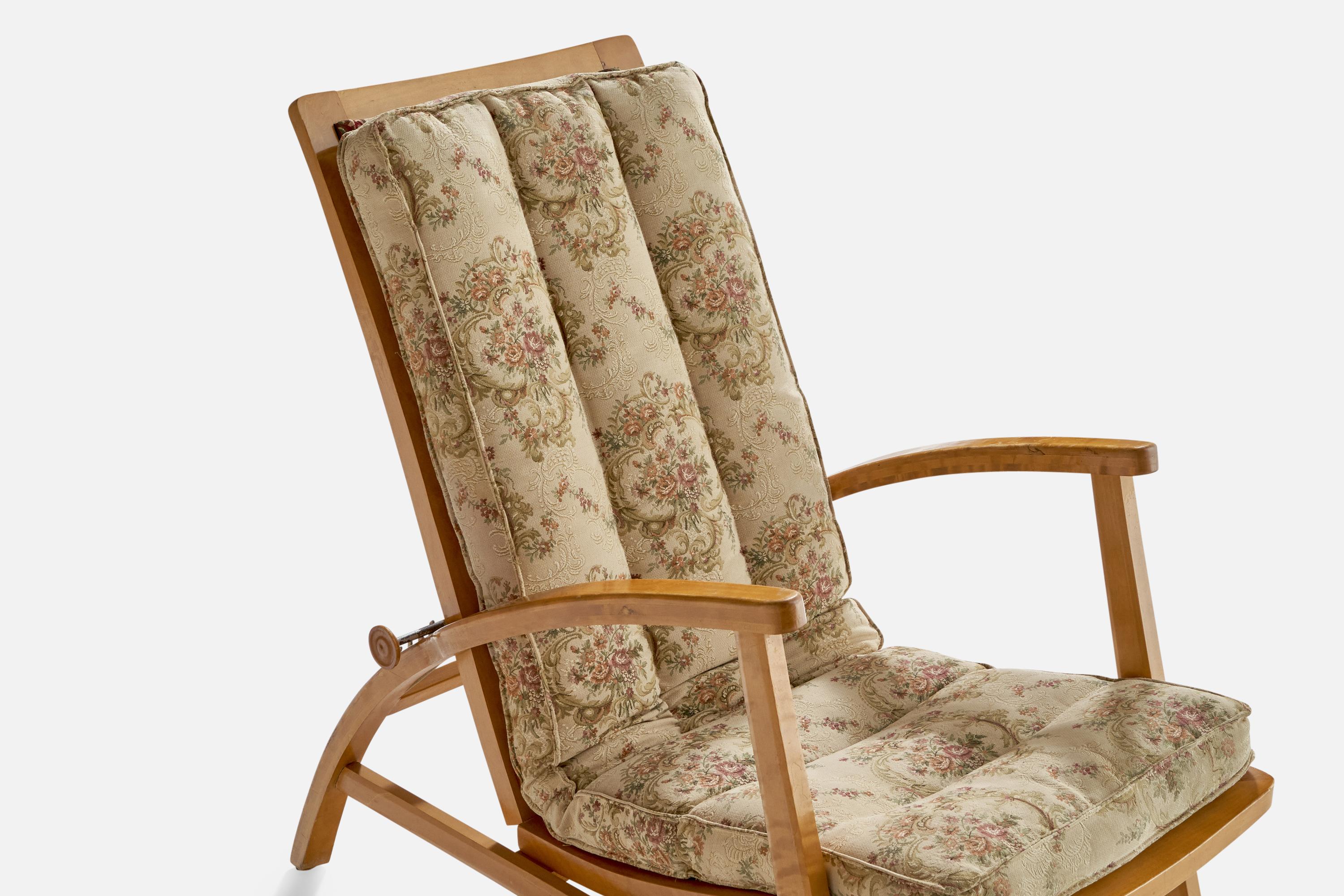 Swedish Designer, Lounge Chair, Birch, Fabric, Sweden, 1940s For Sale 4