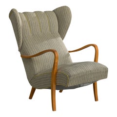 Swedish Designer, Lounge Chair, Birch, Fabric, Sweden, 1940s