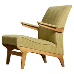 Schwedischer Designer, Loungesessel, Birke, Stoff, Schweden, 1960er Jahre