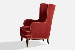 Designer suédois, fauteuil de salon, tissu, bois, Suède, années 1930