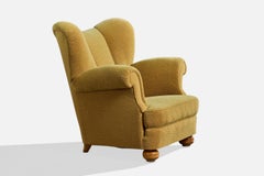 Swedish Designer, Lounge Chair, Fabric, Wood, Sweden, 1940s