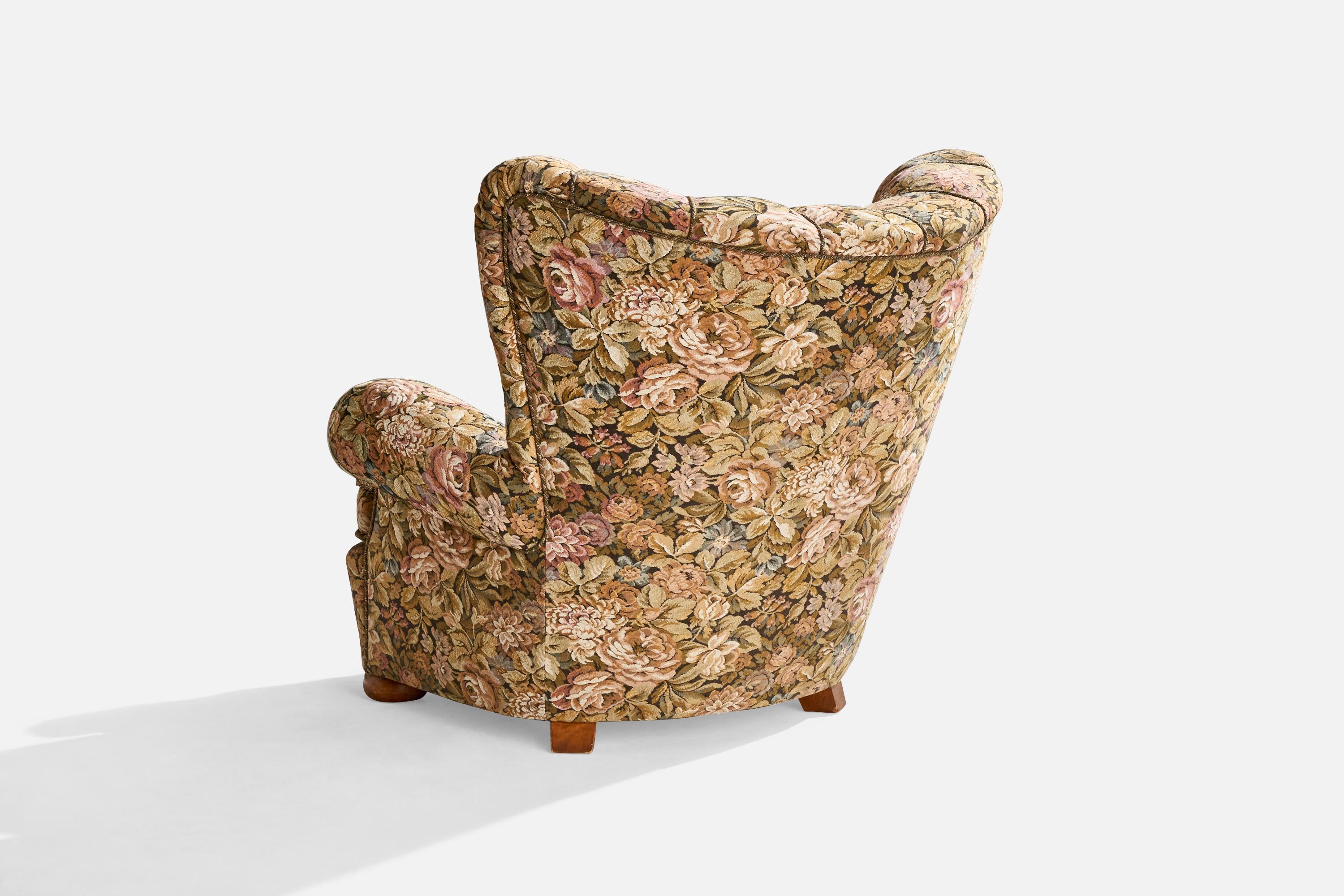 Diseñador sueco, Silla de salón, Tela, Madera, Suecia, años 1940 mediados del siglo XX en venta