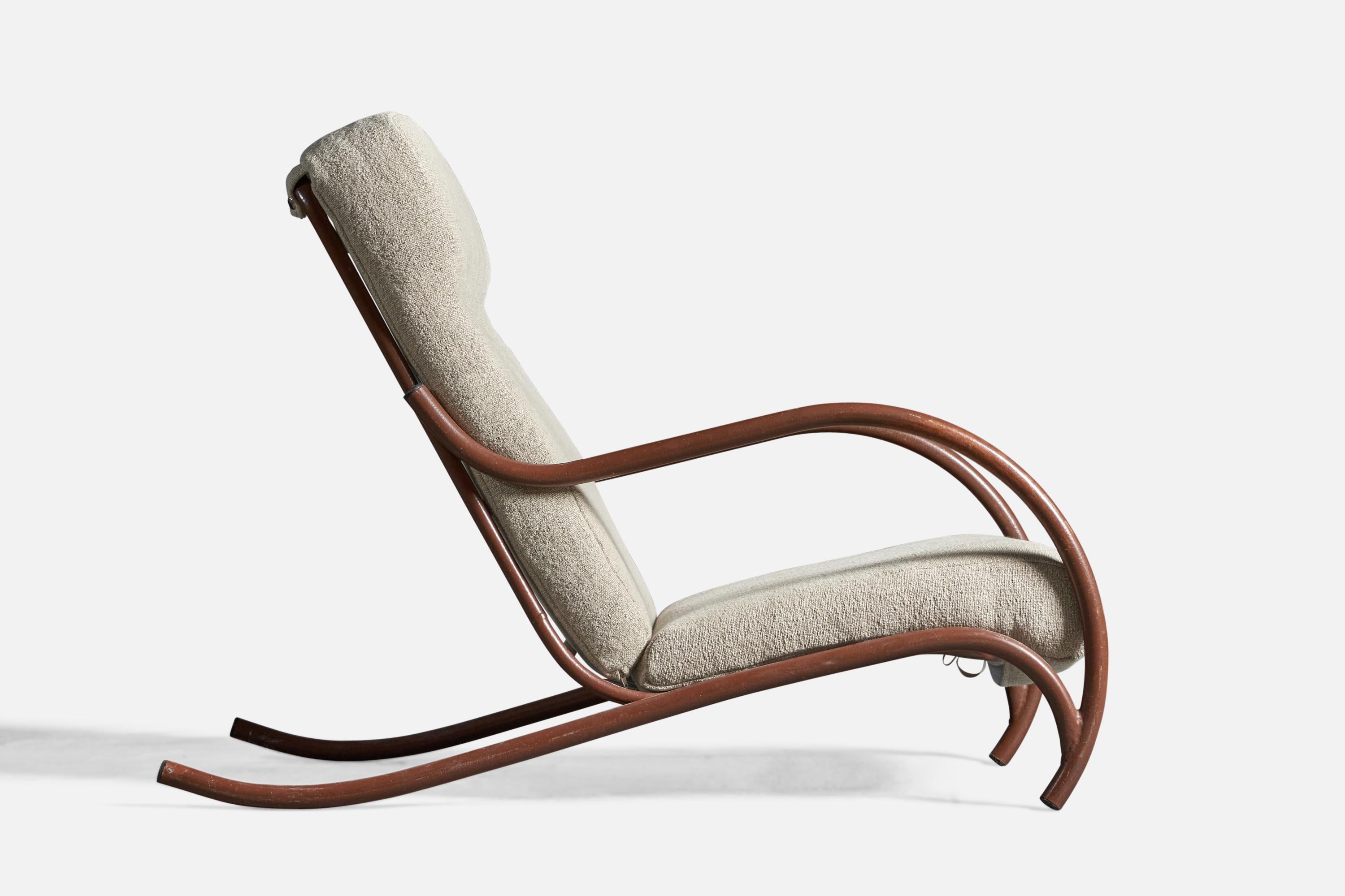 Swedish Designer, Lounge Chair, Metal, Fabric, Sweden, 1930s In Good Condition For Sale In High Point, NC