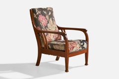 Swedish Designer, Lounge Chair, Oak, Fabric, Sweden, 1900s